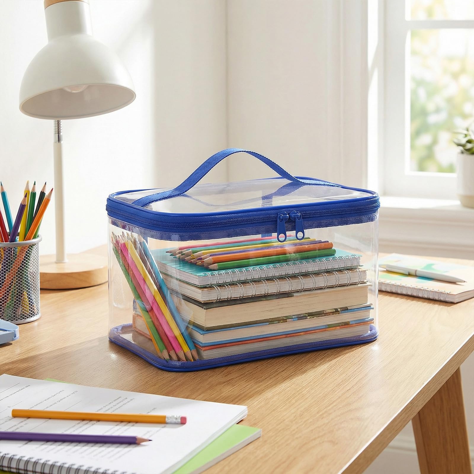 3 bolsas organizadoras de almacenamiento de juguetes transparentes de PVC con asa de doble cremallera, fáciles de limpiar para bloques de construcción, juguetes pequeños, rojo, amarillo y azul