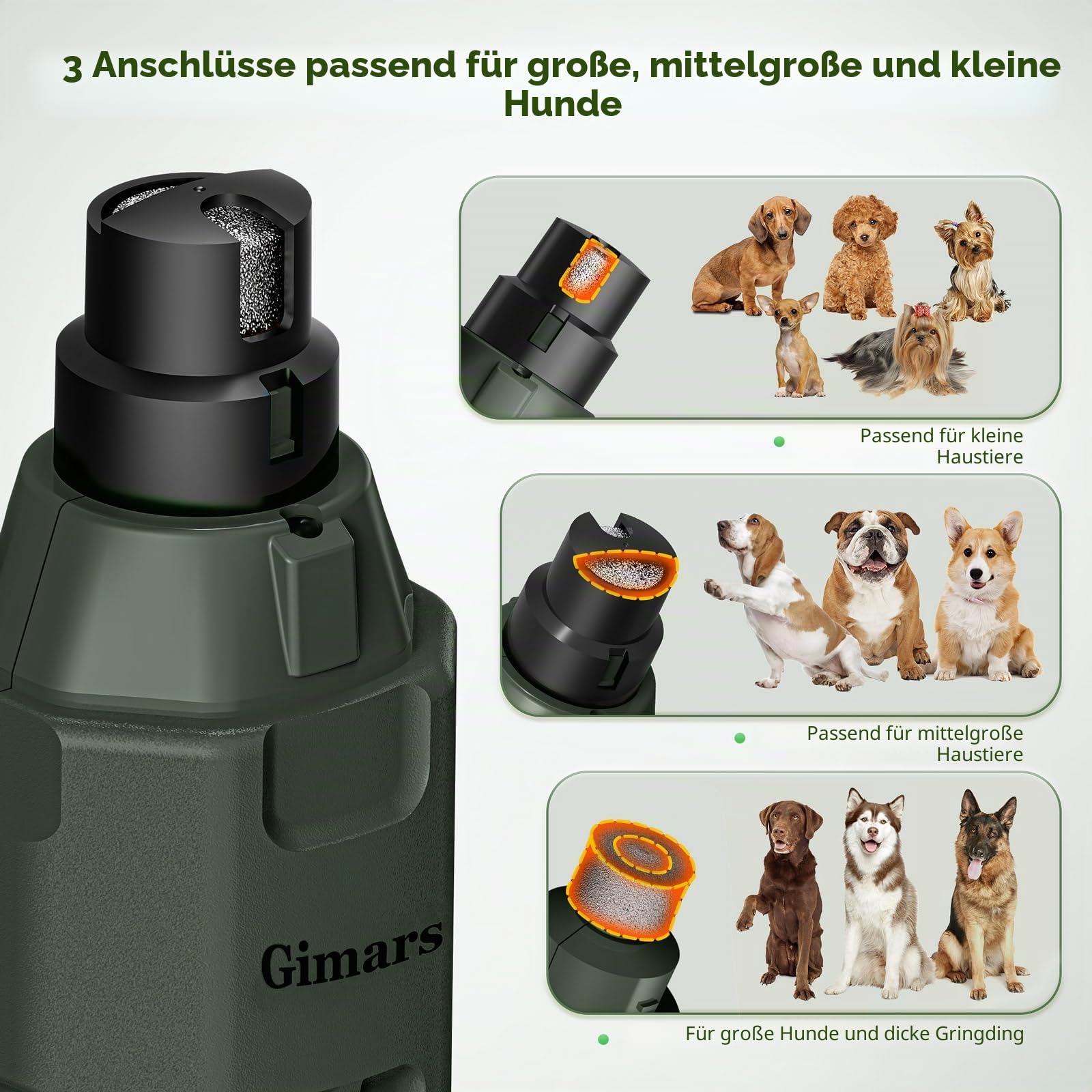 Gimars Krallenschleifer für Hunde 6-Gang Mit 2 LED-Licht, Superleise, 12000RPM Verstellbare Hunde Krallenschleifer mit USB, Geeignet für Katzen und Hunde, Armeegrün