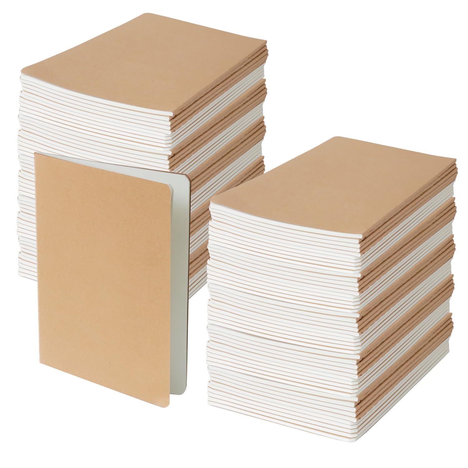 qeqanazo 100-Pack A5 Kraft Notebooks - Small Journals Bulk Set, 5.5 x 8.5 Inch Softcover Bulk Journals & Notepads, 68 Pages (34 Sheets) for Writing, Sketching & Office Use.