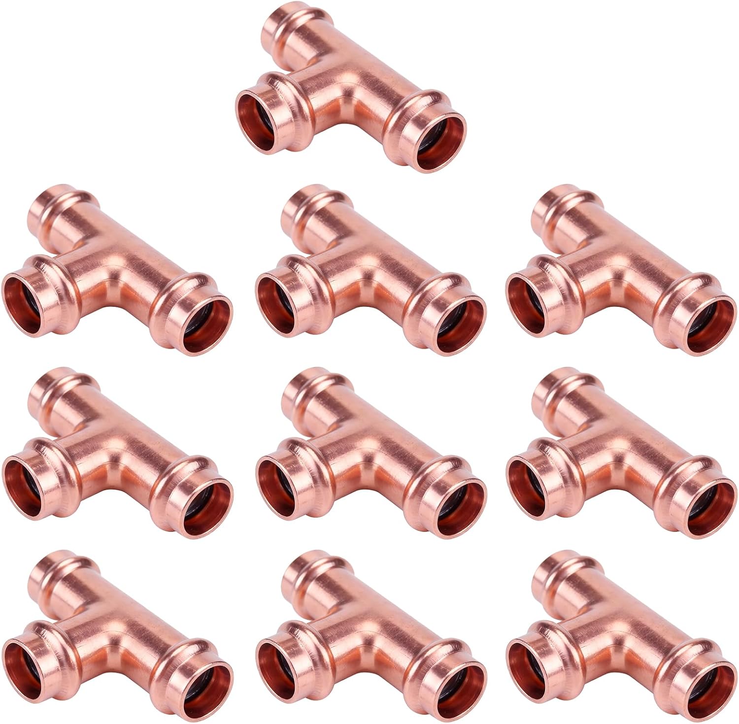 Copper Press Fittings Equal Tee, 10-Pcs 1/2 x 1/2 x 1/2 inch Heavy Duty Pro Press Fittings, P x P x P for Copper Fitting Connection, NSF 61 & 372, cUPC Certified
