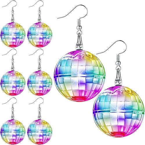 Miniatura 6 de 4 pares de aretes de bola de discoteca iluminados con luz LED, aretes de los años 60 y 70 para mujeres y niñas, despedida de soltera, fiesta de