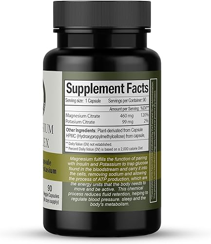 Miniatura 4 de Complejo de magnesio – Mejor absorción – Citrato de magnesio + citrato de potasio – Apoya el alivio del estrés – Mejor sueño, salud del corazón,
