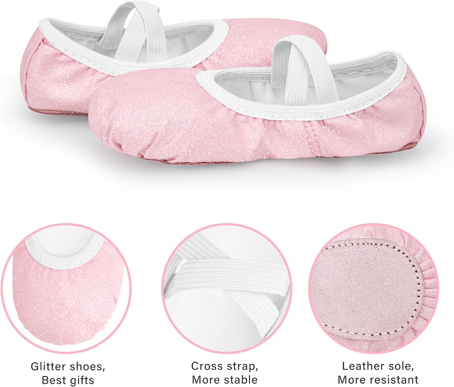 Stelle Ballet Slippers for Girls Glitter Metallic Vegan Leather Full Sole image 4