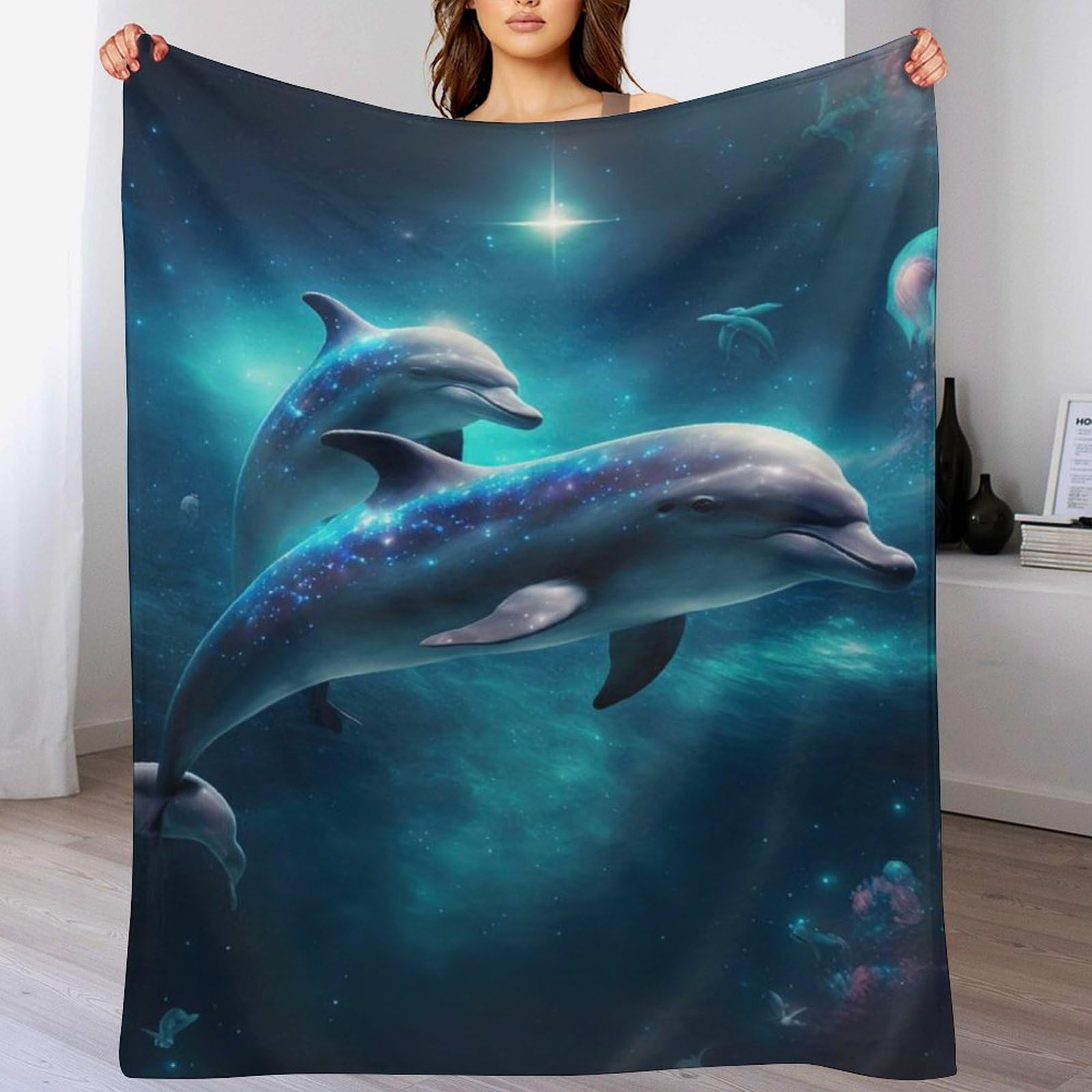 Manta de forro polar con delfín para sofá salón ligera y extra suave