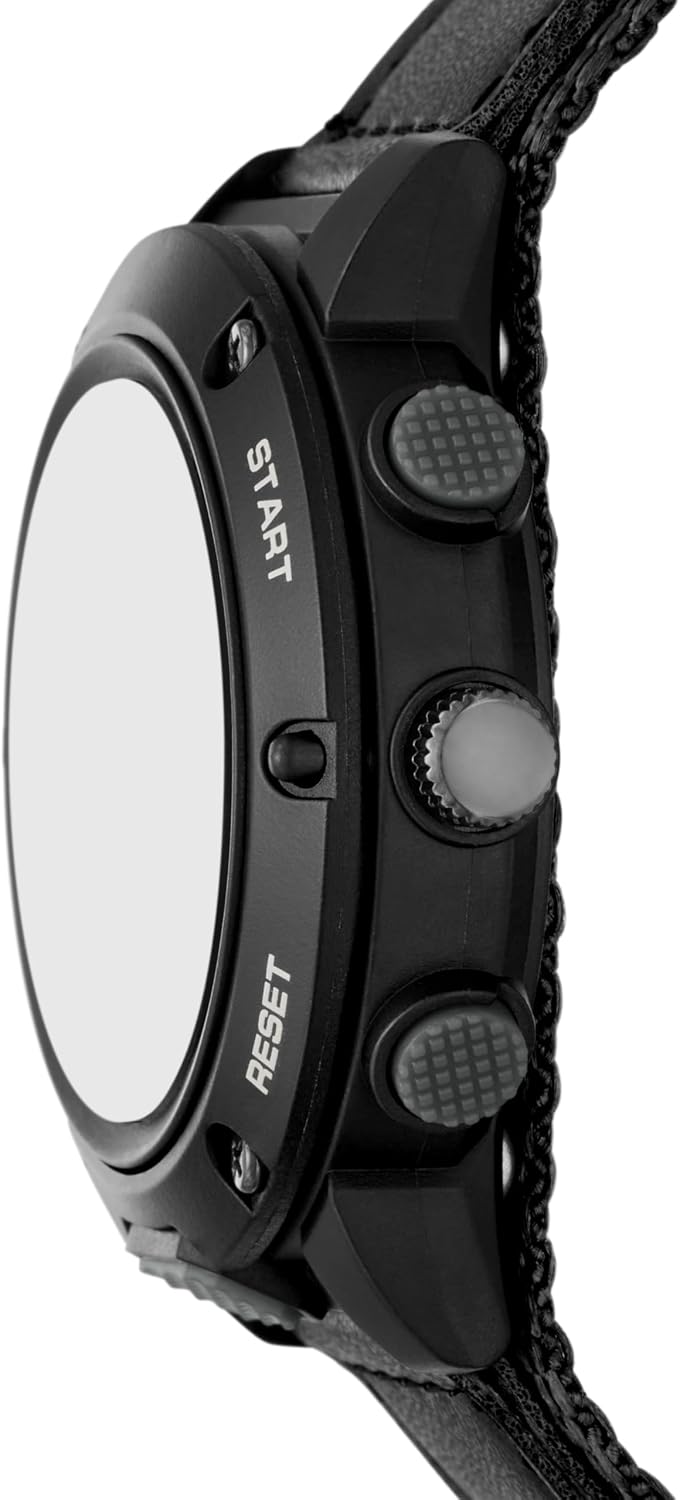 Side view of Skechers Warner SR1200 watch showing the four control buttons labeled LIGHT, START, RESET, and MODE.