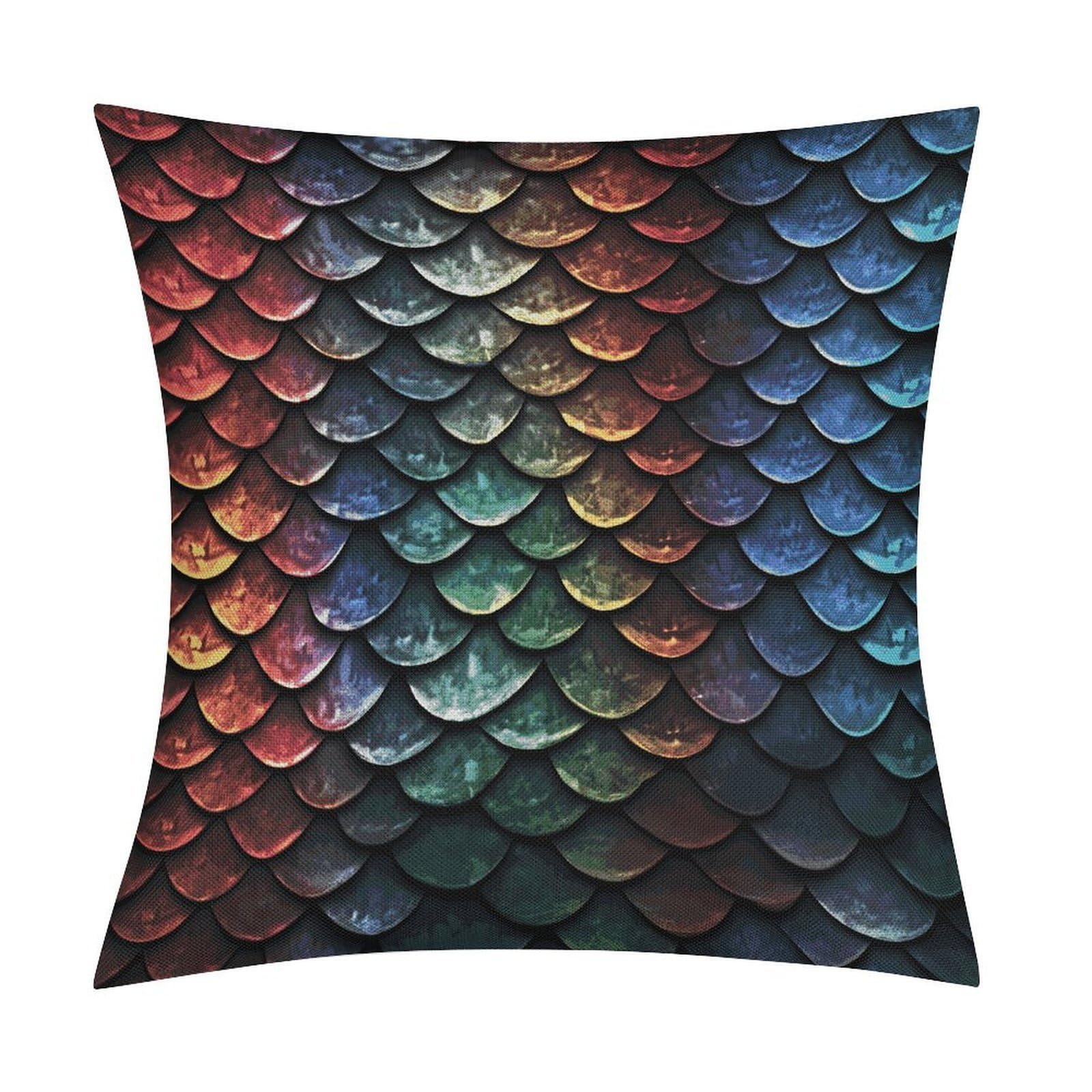 Fodpand Style Dragon Scale Pillow Covers 18X18 Inch, Pillow Cases Boho Farmhouse, Throw Pillow Covers For Couch Sofa Bed Spring Home Decor