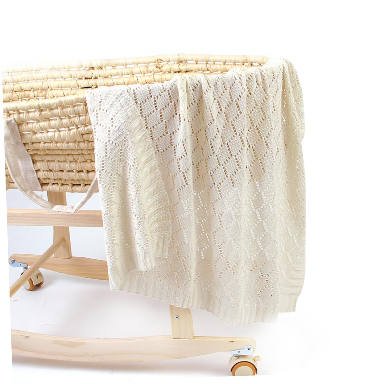 Abaodam Couverture Chaude pour Bébé Tricotée Ajourée Blanc, Garçon Et Filles, Coupe-Vent, Légère Et Respirante, en Fibre Douce, pour Poussette Et Couchage, Hiver Et Automne,