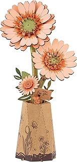 rowood 3D Puzzles for Adults,DIY Wooden Flower Building Craft Kits for Women,Christmas/Birthday Gift- Orange Gerbera Daisy