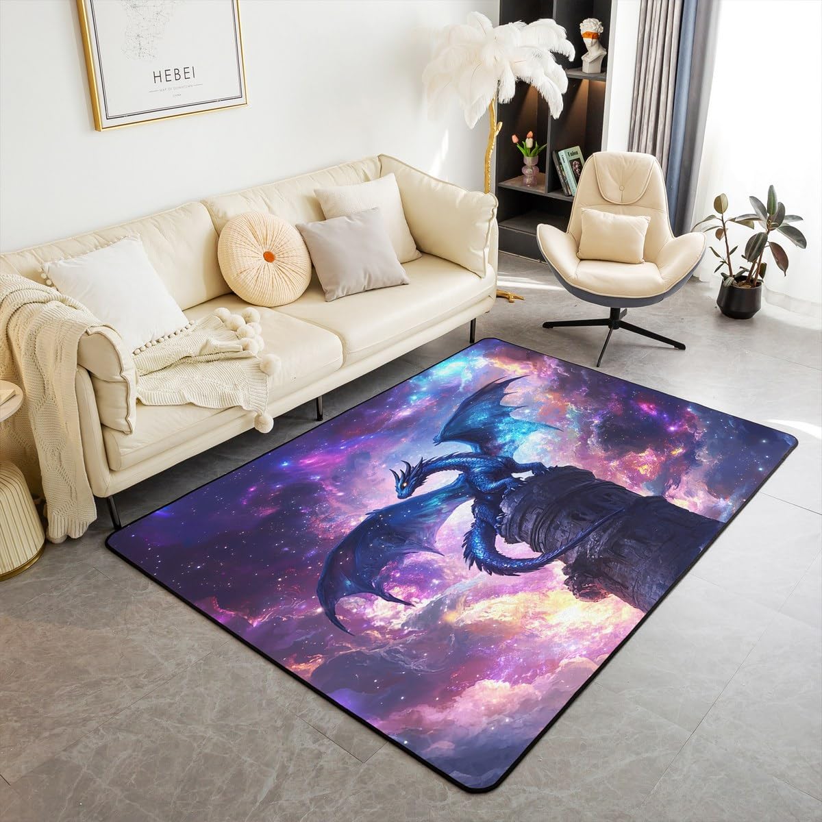 Tapis galaxie et dragon 150x200 cm pour creer un coin lecture cosy de ado