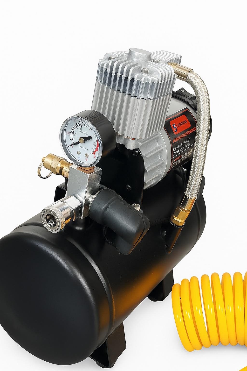 Compressore d'Aria 12V Serbatoio 3L Sistema di Compressione per Tromba 150 PSI Kit Accessori Portatile e Facile da Trasportare Metallo Auto Moto Camion Barca