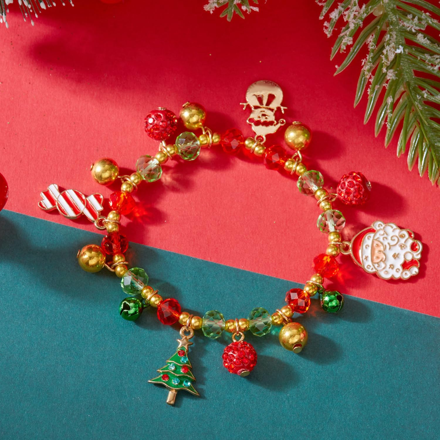 Christmas Stretch Bracelet for Women Girls, Alloy Bead Santa Snowman Tree Charm Beaded Bracelet, Christmas Jewelry Gift for Holiday Party - Image 4