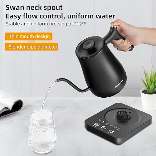 Miniatura 3 de Panana Hervidor eléctrico, hervidor eléctrico de cuello de cisne, control de temperatura con pantalla LCD, hervidor de té para verter sobre café,