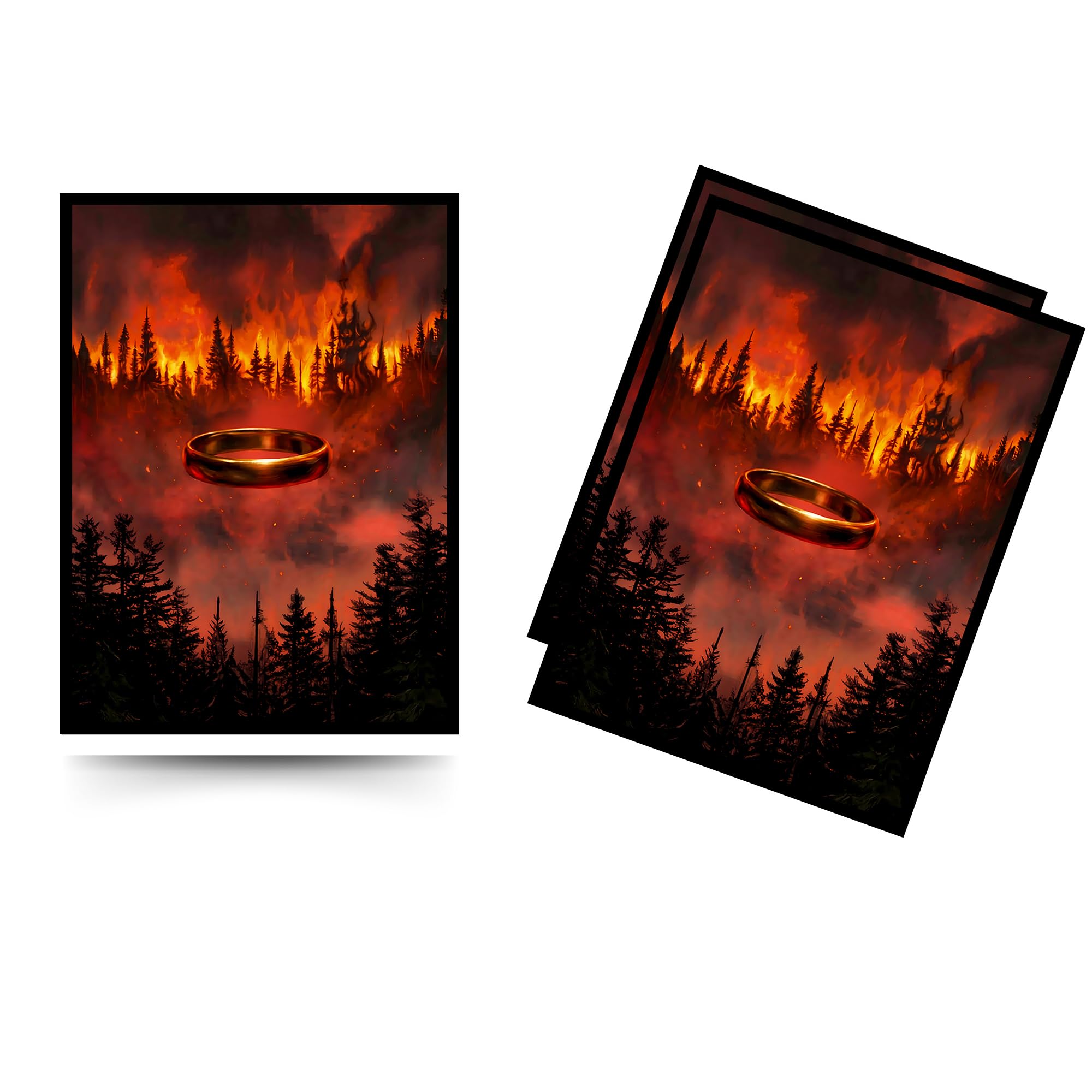 Trading Card Sleeves – 100 Count – Glossy Art Back & Clear Front (66 x 92 mm) – Fits Standard Cards, MTG, Sports & Collector Decks - Ember Ring