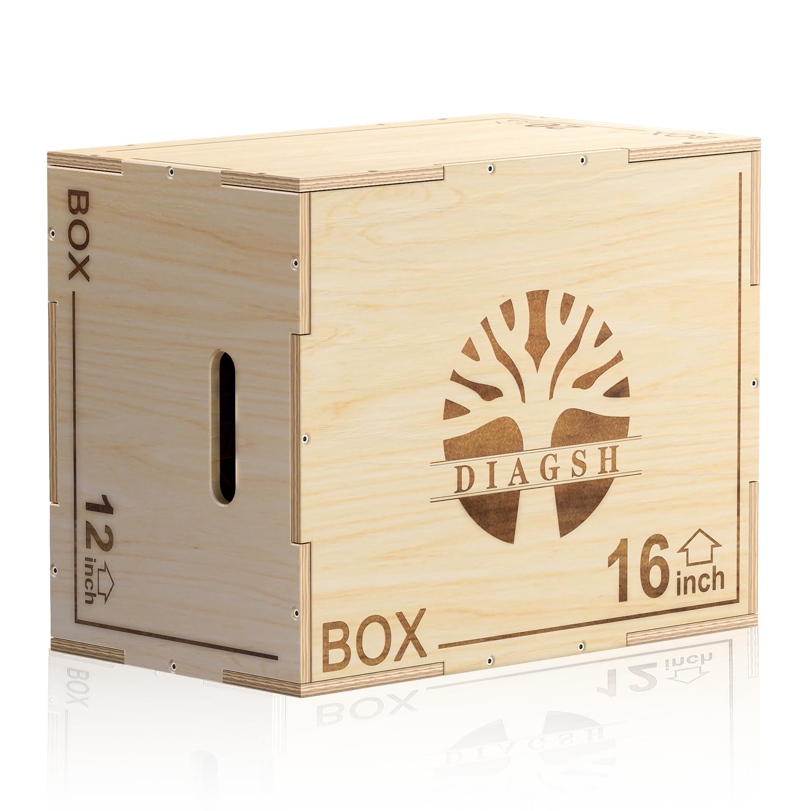 Plyo Box - Plataforma pliométrica de madera 3 en 1 (20 x 16 x 12 pulgadas) para entrenamiento de gimnasio en casa, ideal para saltos, sentadillas y acondicionamiento, 1 pieza
