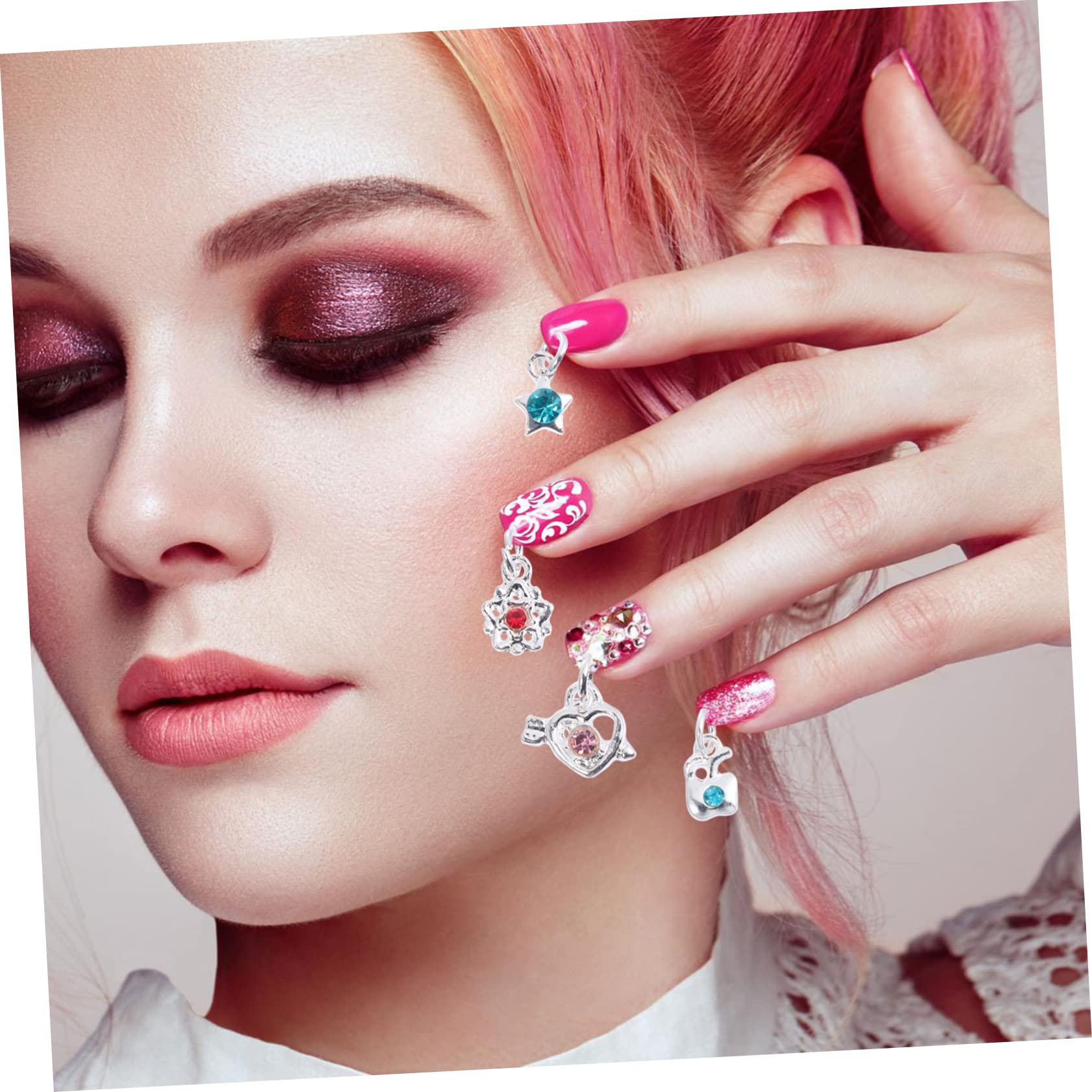 LIFKOME 24Pcs Nail Pendant Charm with Dangle Nail Piercing Tool Nail Art Kit for Creative Designs at Home Salon Portable and Lightweight Nail Jewelry Making Supplies