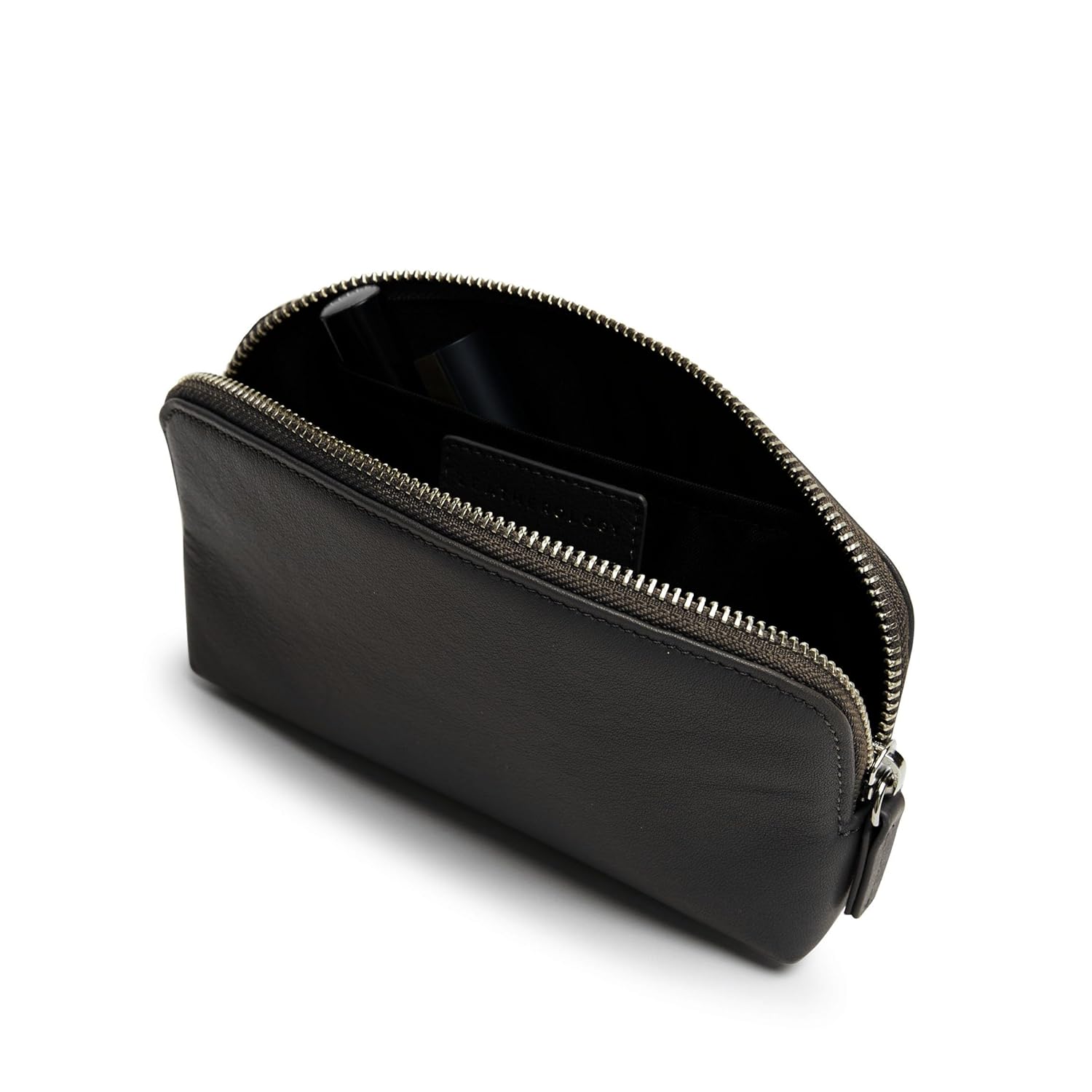 Leatherology Black Onyx Small Leather Makeup Pouch – Travel Cosmetic Organizer with Interior Pocket, Water-Resistant Lining & Wide Metal Zipper