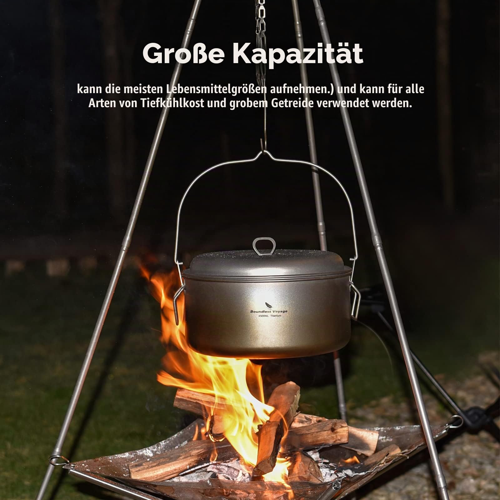 iBasingo Titan SuppeTopf 4.5L Outdoor Kochgeschirr für Camping, Picknick, Wandern und Reise Küchengeschirr Kochkit Ti2112C