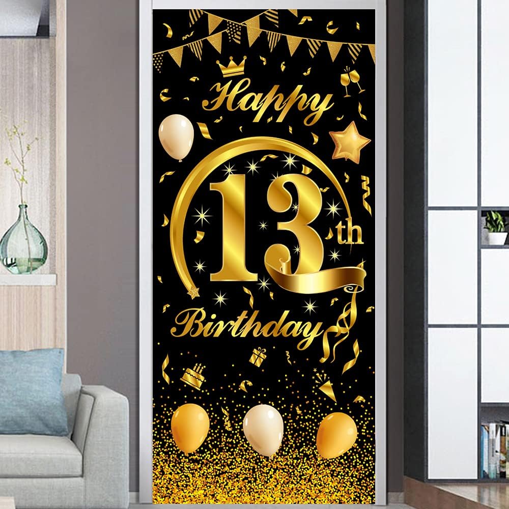 BPA 21st Birthday Party Decorative Door Cover,Happy 21st Birthday Door Banner Large Black and Gold Happy Birthday Door Banner Sign for 21st Birthday Party Decorations and Supplies Favor by ACXOP