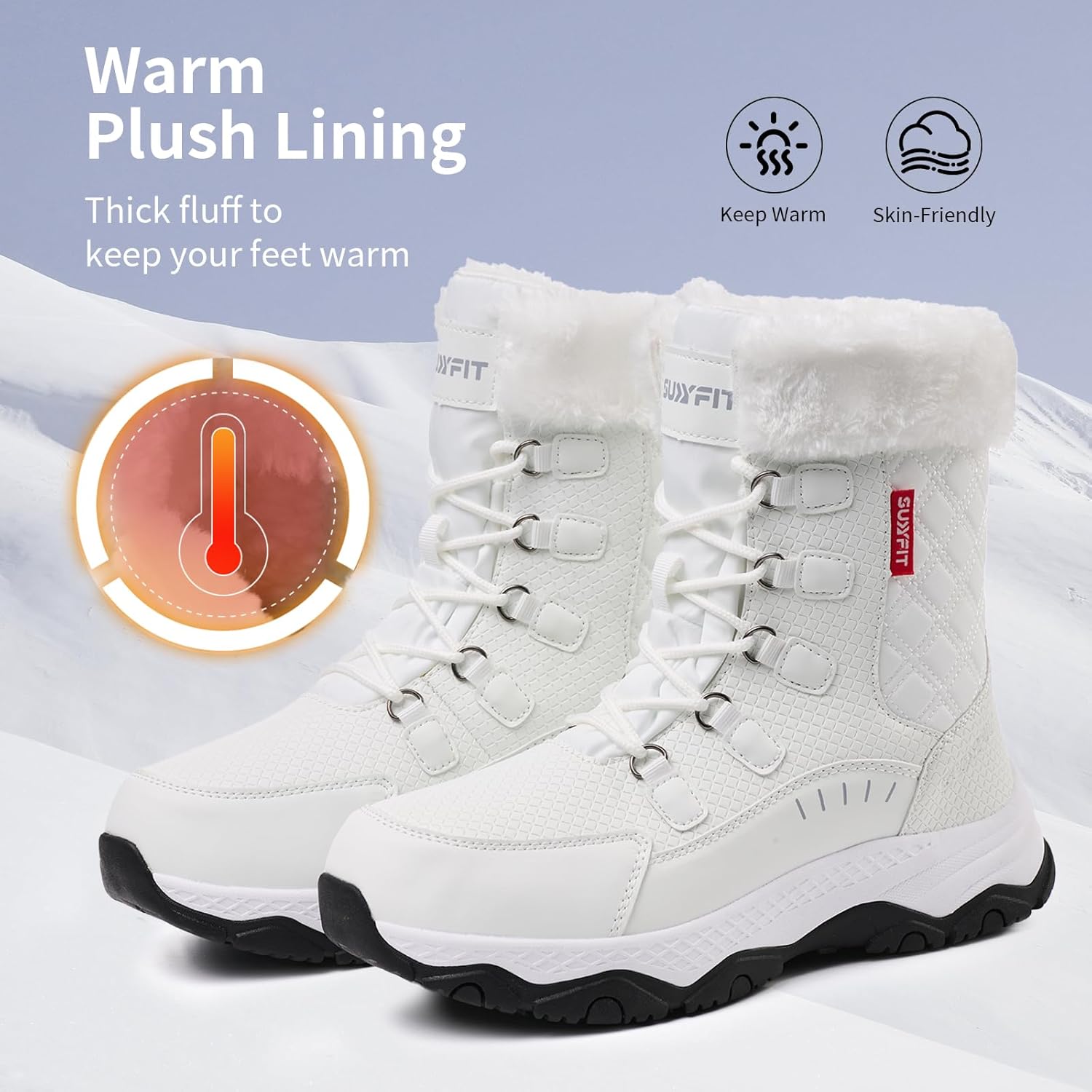 Snow Boots for Women Waterproof Mid-Calf Booties Winter Hiking Boot Durable Warm Fur Lined Boot Non-Slip Warm Climbing Shoes Walking, Cold Weather - Image 5