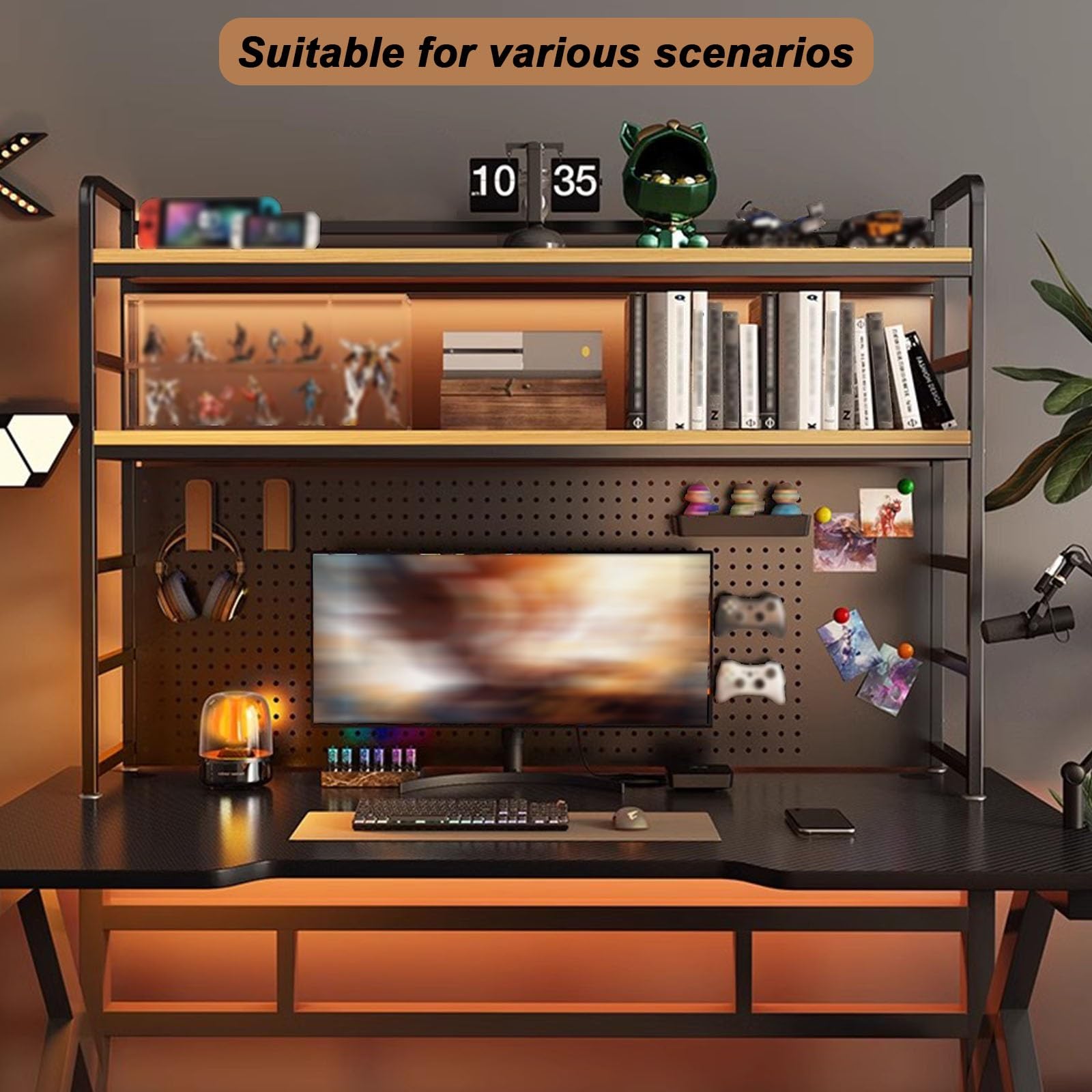 FPIGSHS Multifunktionale Arbeitsplatzablage - Justierbare Mehrschicht-Speicherablage, Desktop-Racks, Multifunktionale Desktop-Organisator, für Home-Office-Arbeitsplatten (Schwarz, 110cm/43,3in)