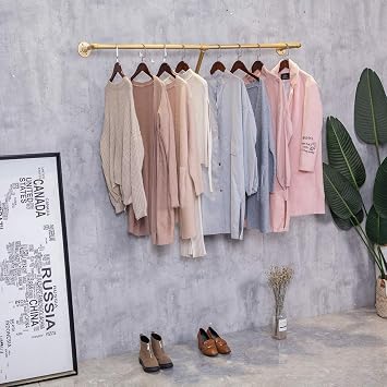 Industrial Retro Wall Mounted Pipe Shelf Bathroom Hanging Towel Rack,Metal Bedroom Clothing Rod Garment Rack,Display Stand (One Pipe Shelves, Gold, 24