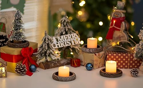 Miniatura 9 de Romadedi Portavelas de madera para decoración de granja, portavelas de pilar para centro de mesa, bandeja pequeña, juego de 2 soportes redondos de