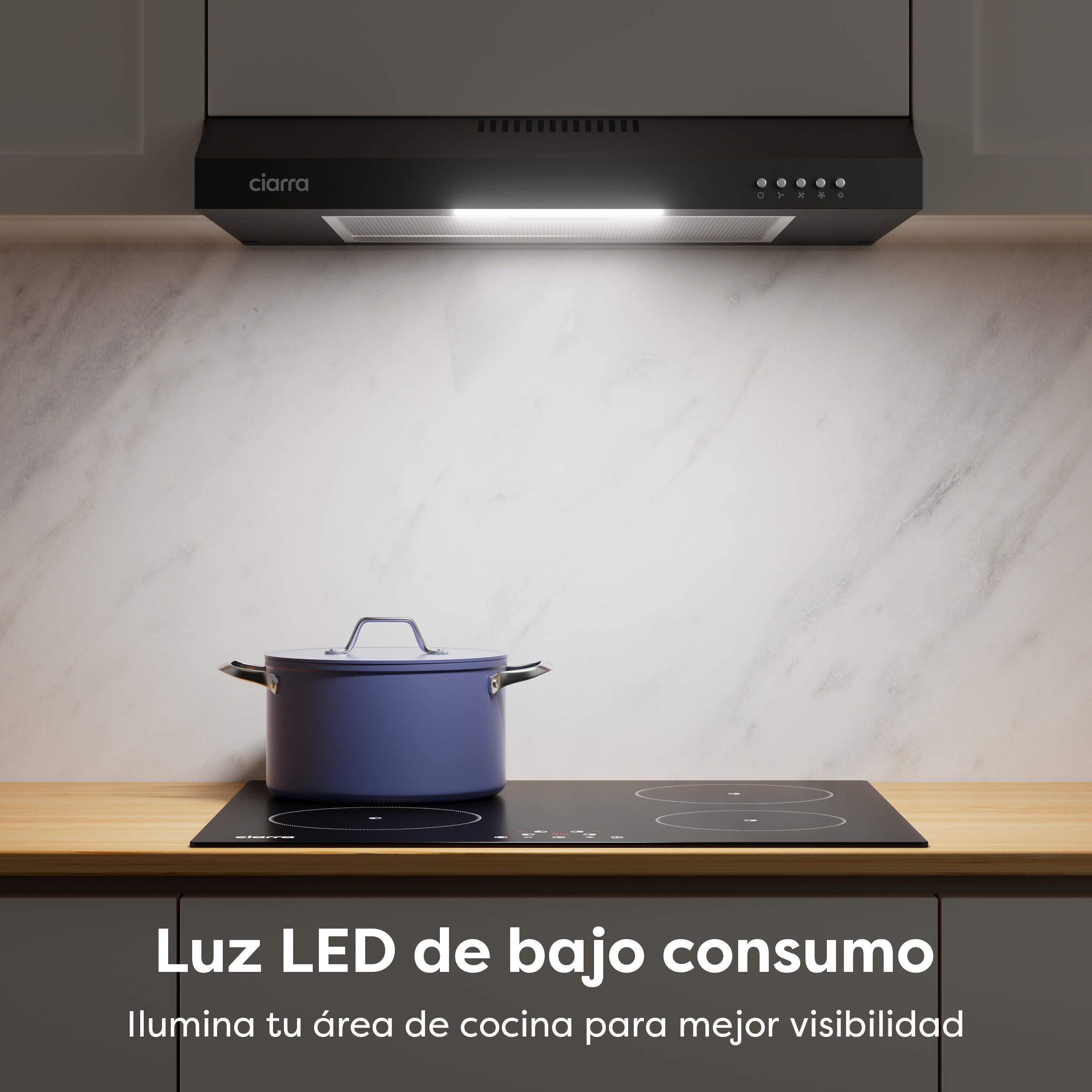 CIARRA CAB6903B Campana Extractora 60 cm Extractor Cocina 220m³/h 75W 3 Velocidades Cocina extractora integrada with Filtros de Aluminio