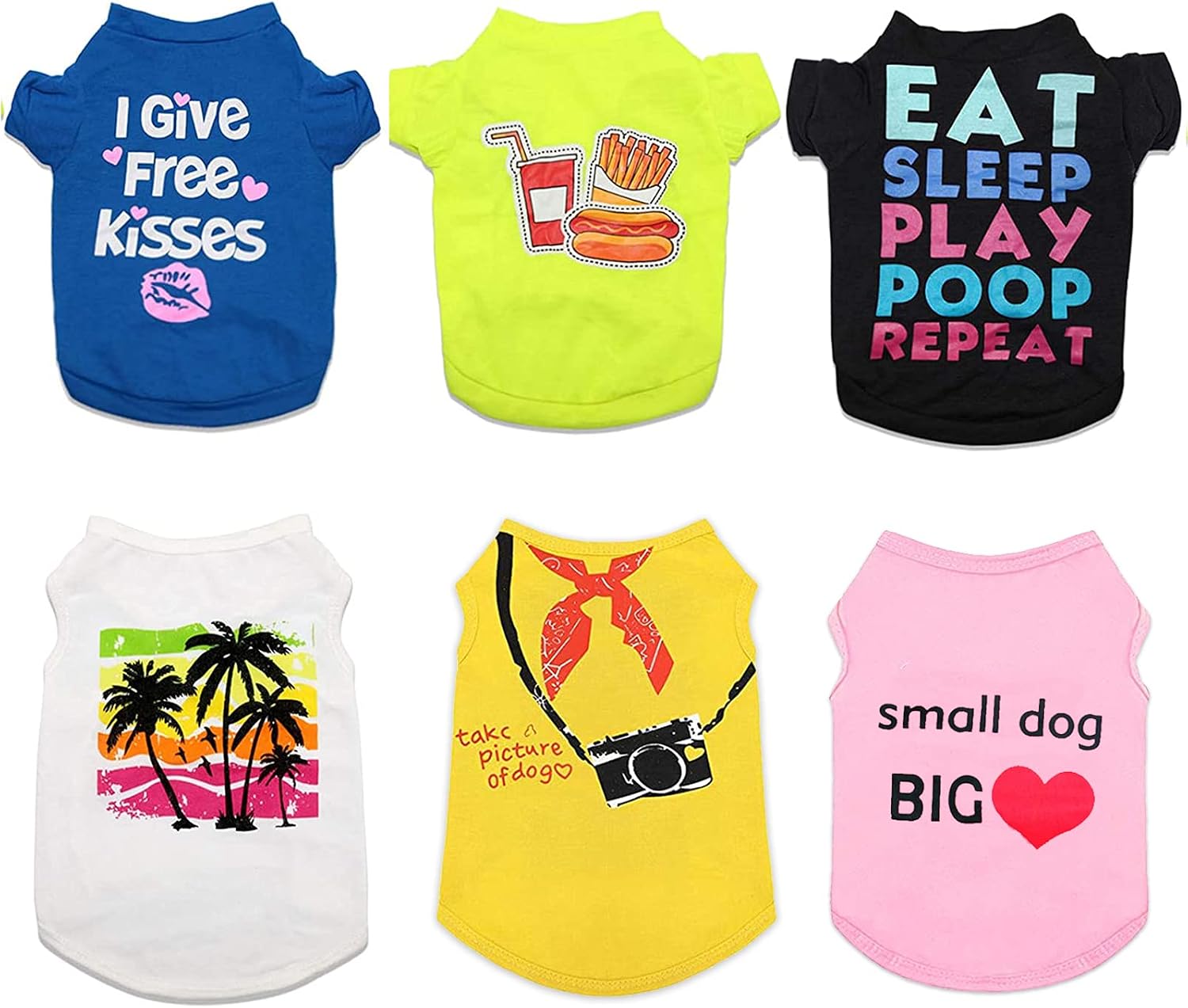 6 Pieces Puppy Clothes, Soft Cotton Dog Clothes Cat Clothes, Printed Colorful Small Puppy Shirts, Small Dog Shirt and Cat Shirt for Pet…