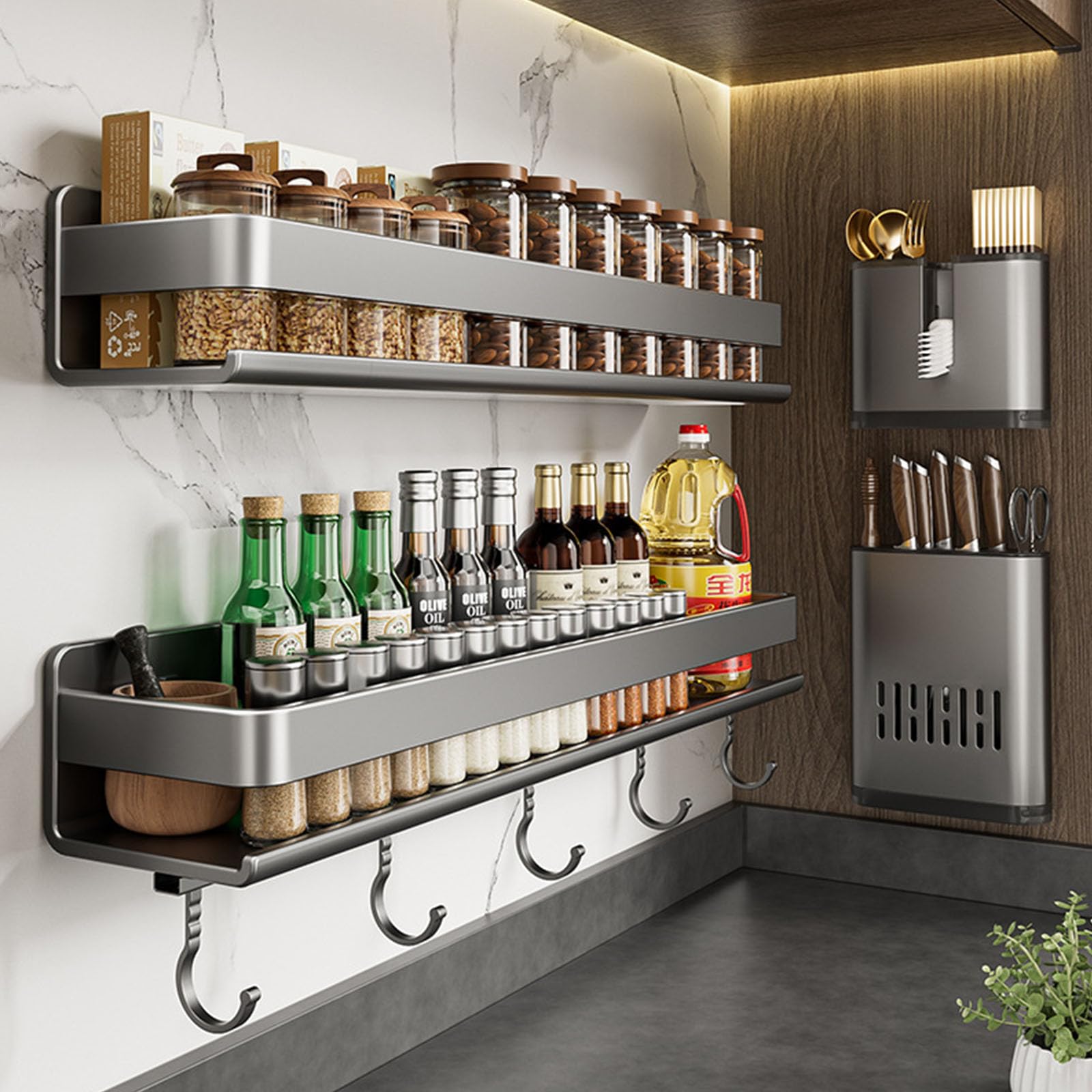 Portaspezie da parete senza trapano per cucina, salvaspazio, facile installazione, soluzione di conservazione durevole per erbe e spezie, perfetto per chef domestici e cibi