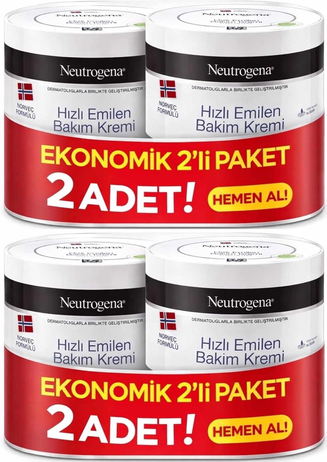 Neutrogena Norveç Formülü Hızlı Emilen Bakım Kremi, 2 x 200 ml, Vücut Kremi Seti