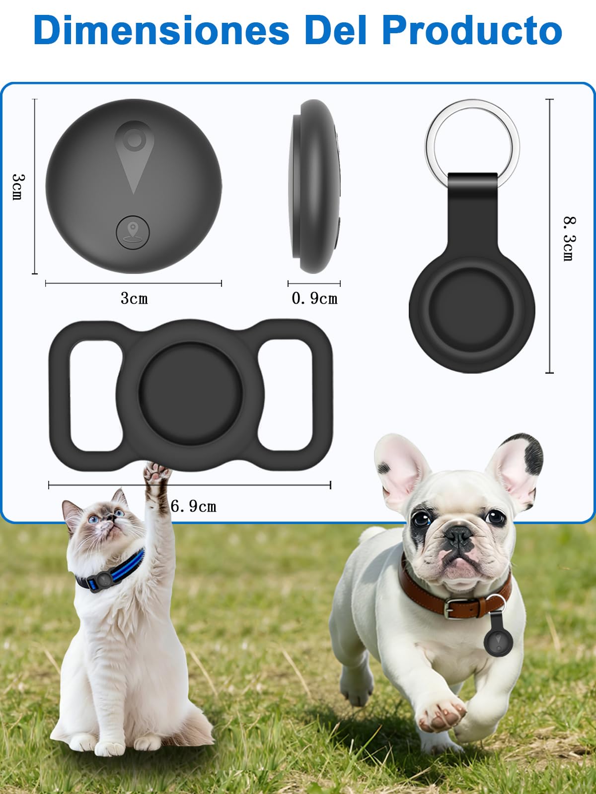 GPS Perros,GPS Gatos de Ubicación en Tiempo Real,Localizador Perros Mini Bluetooth,Localizador Gatos sin Suscripción,Compatible con iOS/Android,Batería de Larga Duración,se Puede Usar con Collar,Negro