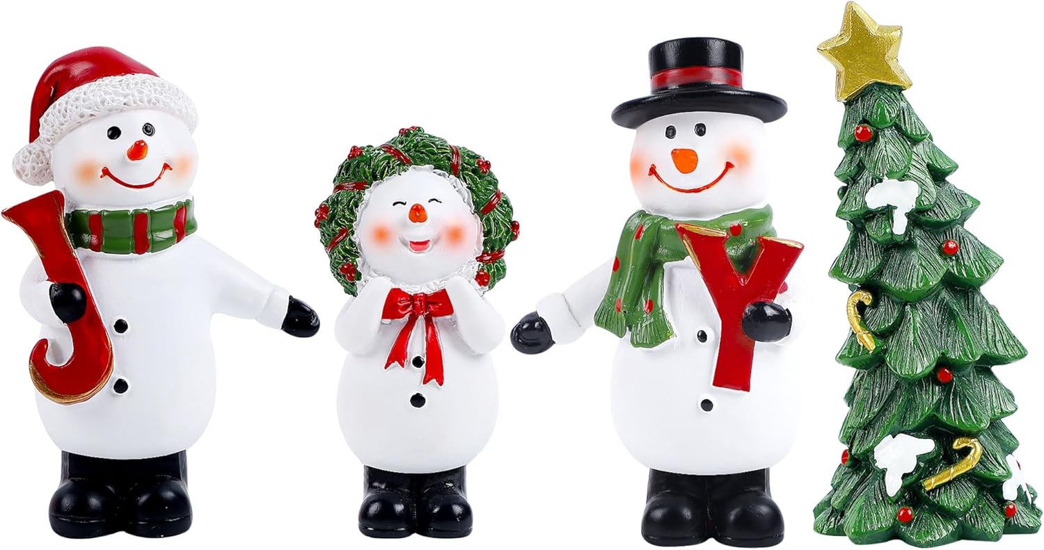 Christmas Decorations Indoor, 4 PCS Resin Snowman Ornaments for Christmas Table Decor, Snowman and Tree, Farmhouse Rustic Collectible Figurines for Home, Tiered Tray, Mantle, Shelf Christmas Decorations Indoor, 4 PCS Resin Snowman Ornaments for Christmas Table Decor, Snowman and Tree, Farmhouse Rustic Collectible Figurines for Home, Tiered Tray, Mantle, Shelf