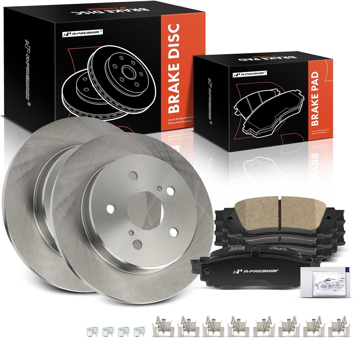 A-Premium 11.06 inch (280.9 mm) Rear Solid Disc Brake Rotors + Ceramic Pads Kit Compatible with Select Toyota and Lexus Models - Camry, RAV4, Corolla Cross, Avalon, Venza, C-HR, ES350, UX200, 6-PC Set