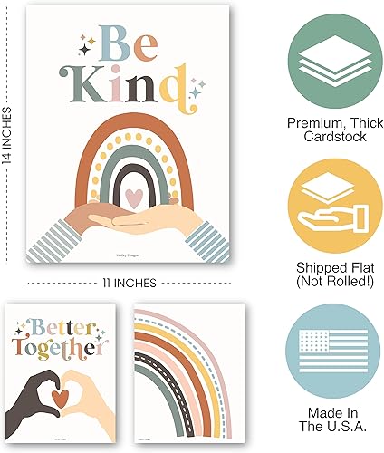 Miniatura 7 de 9 pósteres bohemios de salud mental arcoíris para aula primaria, 6 carteles de diversidad para decoración de aula para profesores, rincón tranquilo,