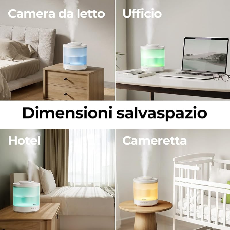 Umidificator cu aburi reci Homvana 1,8L, difuzor de uleiuri esențiale pentru copii, cu încărcare superioară, cronometru, aromaterapie și pentru plante