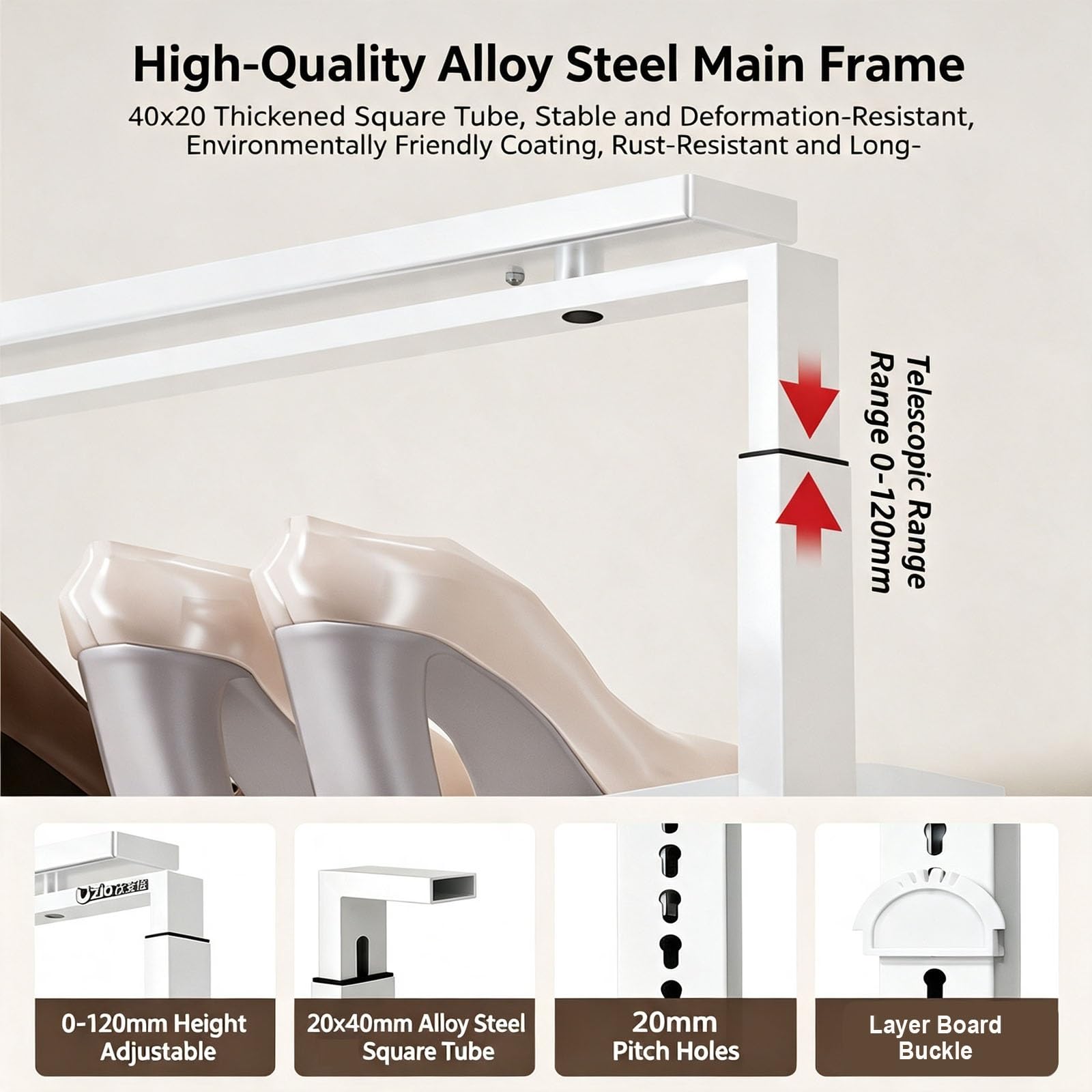 Organizador de Estante extraíble para Zapatos para Armario y ropero, Zapatero expansible, Altura Ajustable, retráctil, para dormitorios pequeños(Black B,14 Tier/D43CM)
