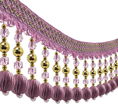 3yards Pom Pom Fringe Trim Beading Ball Fringe Tassel Trimming Ribbon for Piano Cover Decorative Curtain Tape Violet