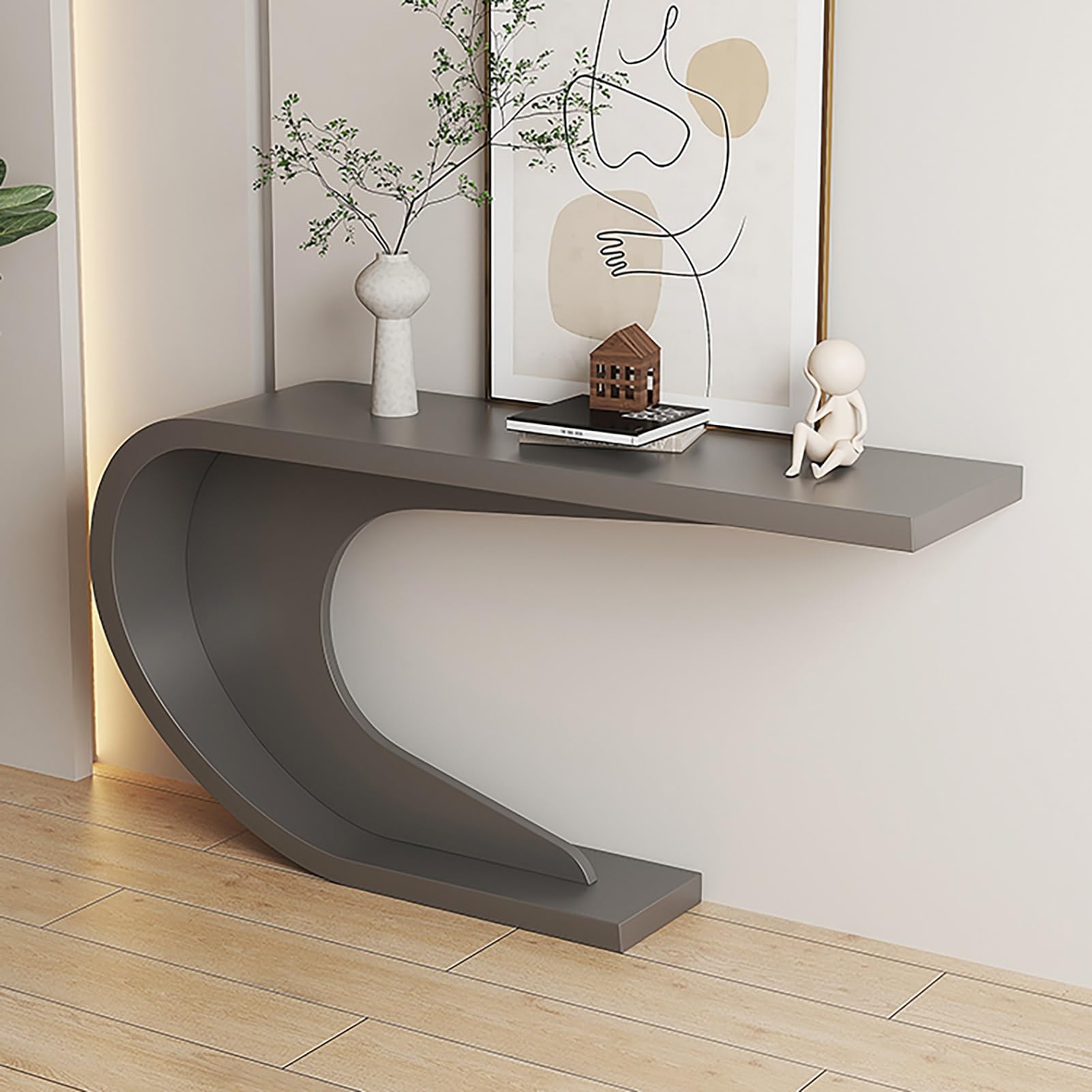 JHDXL Mesa Consola Moderna Entrada Recibidor, Mesa de Entrada con Marco geométrico de Metal, Mueble Recibidor para Sofá Estrecha para Entrada, Sala de Estar(Grey)