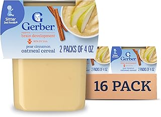 Stage 2 Baby Food, Pear Cinnamon Oatmeal Cereal Tubs, Iron Helps Support Brain Development, No Added Colors or Flavors, Baby Oatmeal, 16-Pack