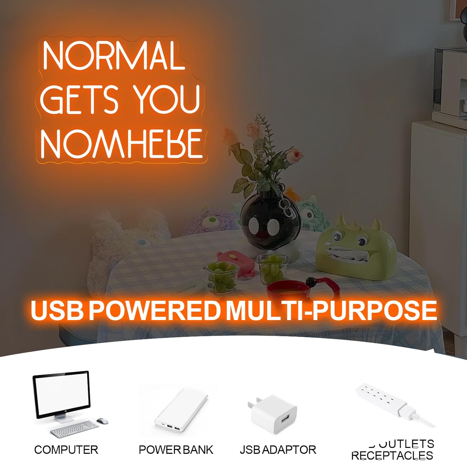 NORMAL GETS YOU NOWHERE Neon Sign, Light Office, Interior Design, Unique Gift, Quote Wall Art Led Light, Affirmation Neon Light for Beauty Salon Home, Party, Gift, Office, Bedroom, Man Cave-Orange-16.5"x12.2"