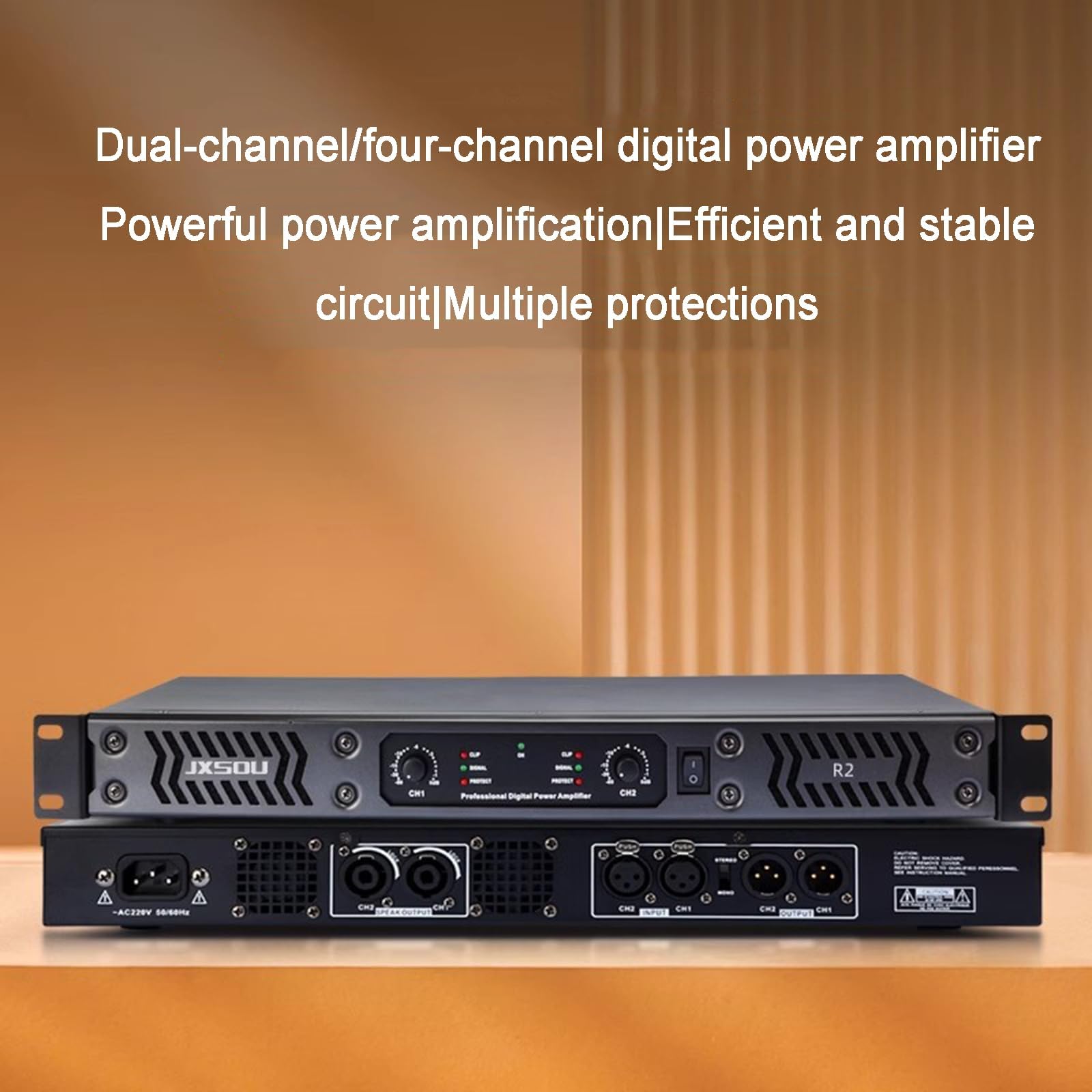 Amplificatore di potenza digitale professionale a 2/4 canali, 700 W, con luce LED + manopola volume, per casa, karaoke, altoparlanti teatrali
