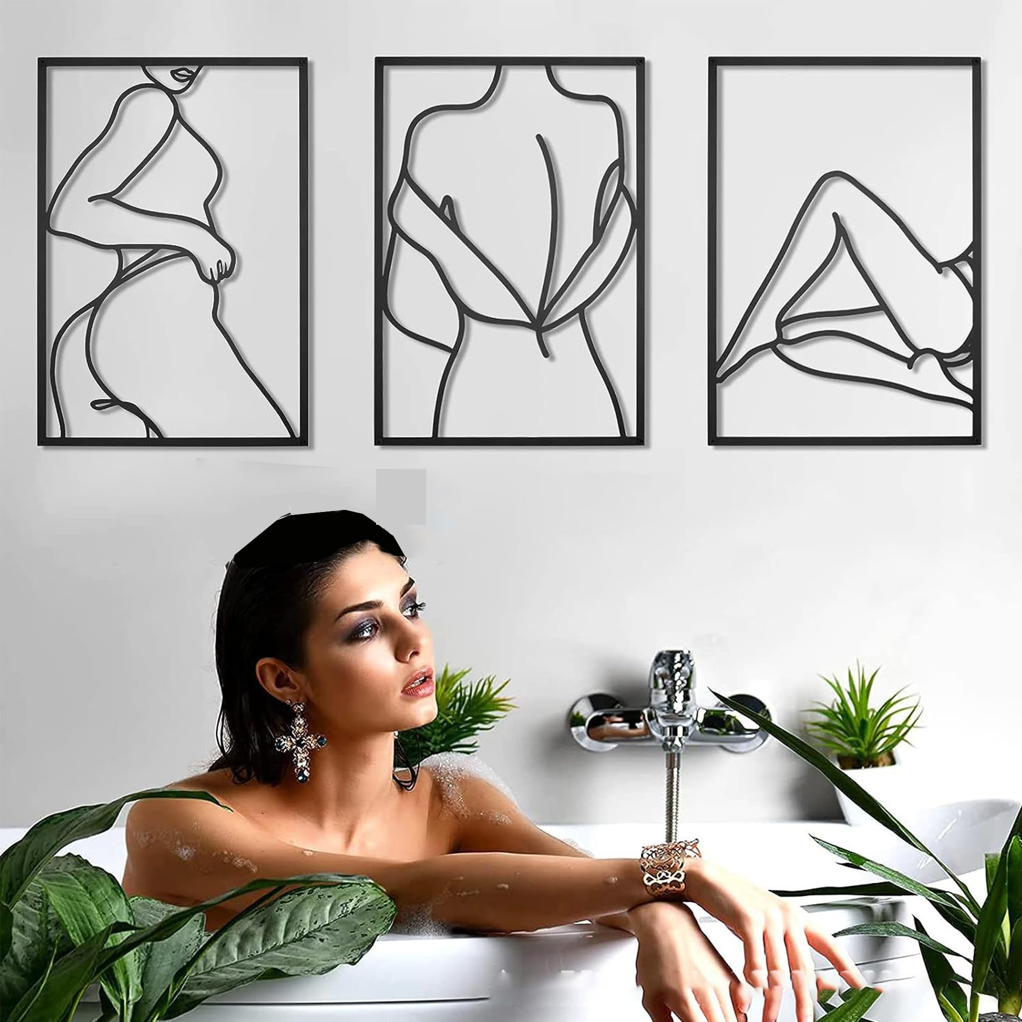 SUQ 3 Pcs Metal Wall Art Decor, Minimalist Abstract Woman Wall Decor, Modern Line Drawing Wall Art Decor - Image 3