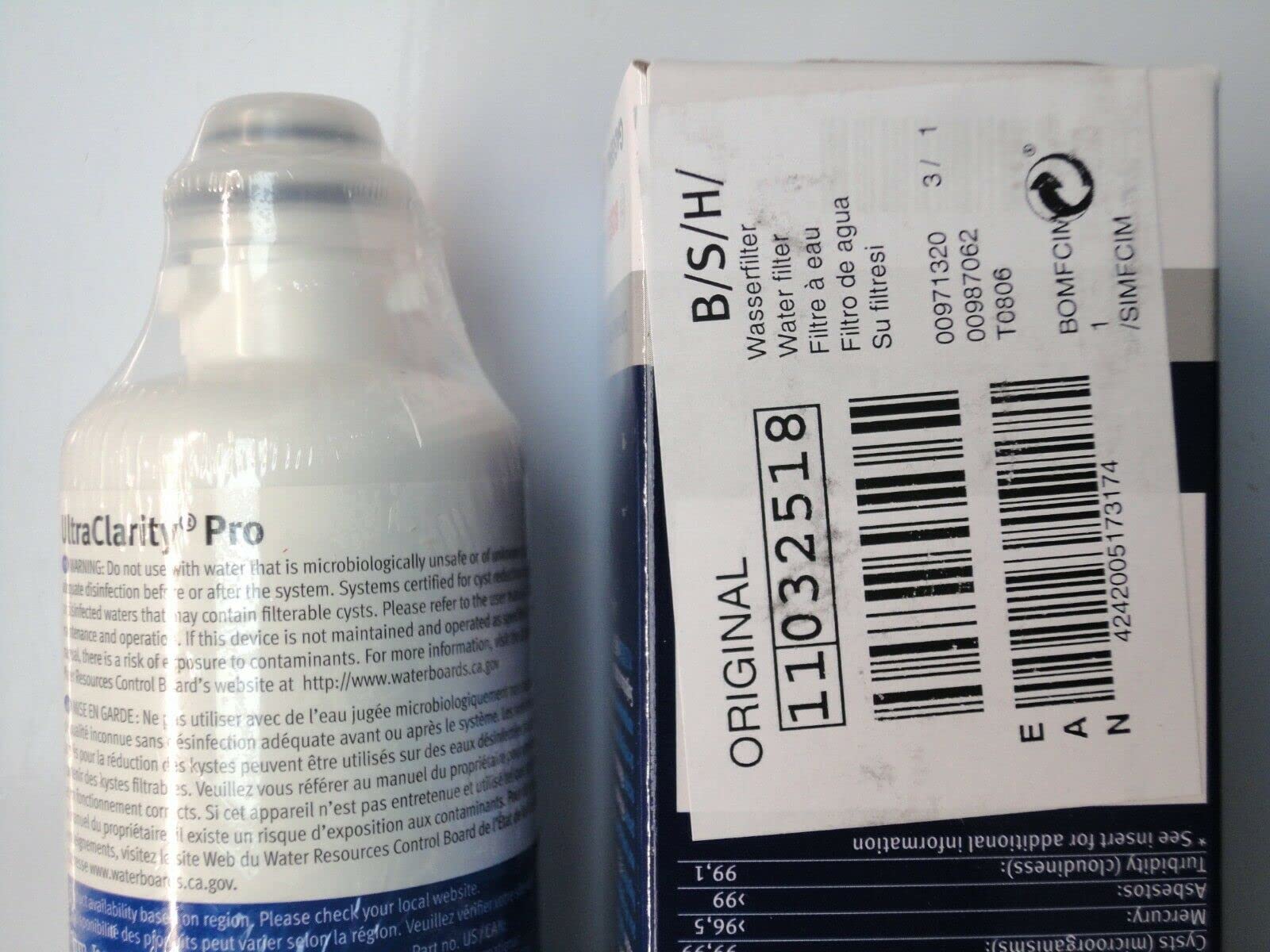 Filtro acqua ghiaccio frigo frigorifero side by side compatibile con Bosch Siemens Neff Gaggenau BSH ORIGINALE ULTRACLARITY® PRO 11032518