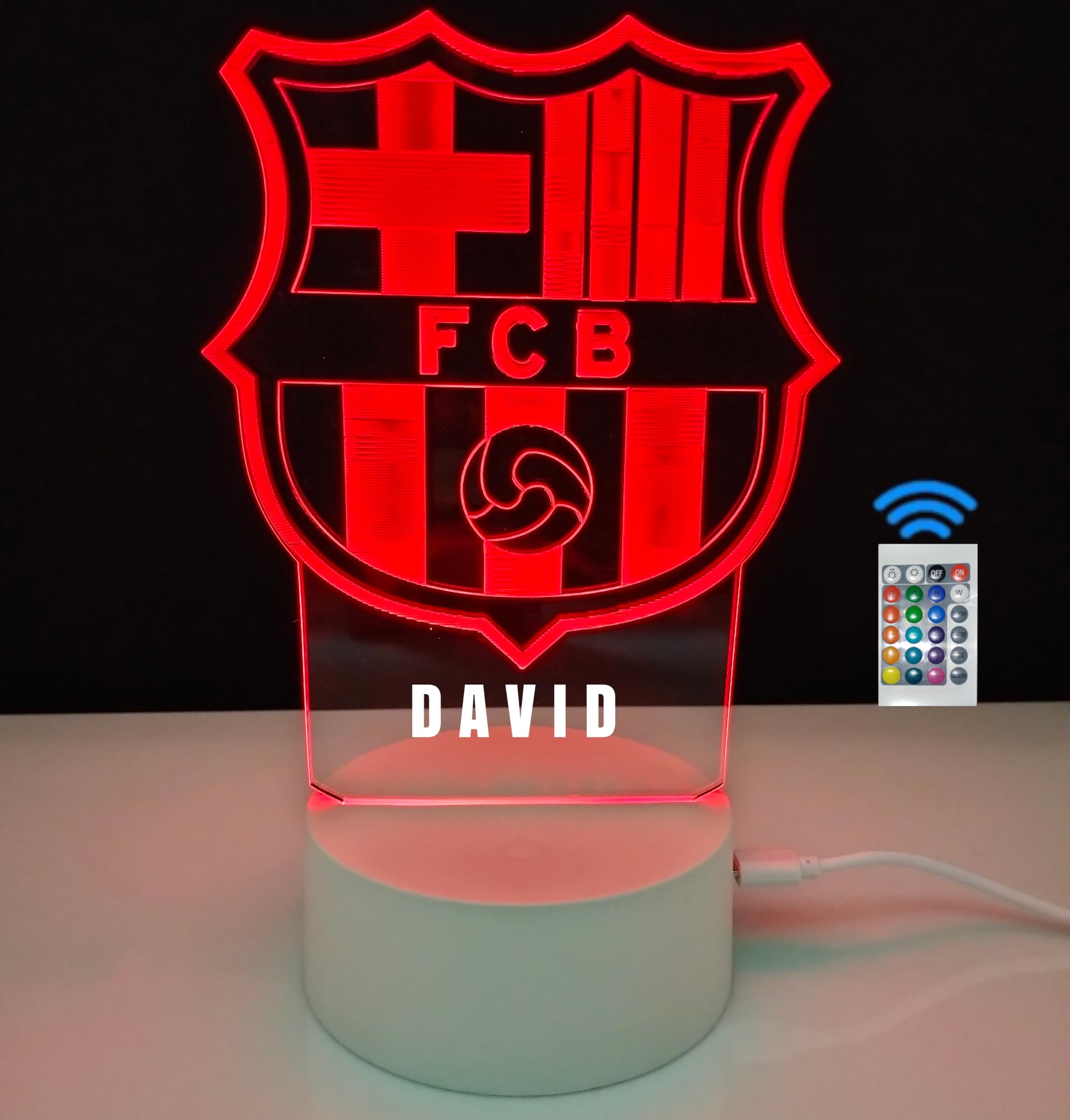 famvacor Lámpara Personalizada Futbol Barcelona Regalo Personalizado para el Padre Niños Comuniones Cumpleaños. Escudo Barcelona Cosas de Futbol Mando a distancia 16 colores (Barcelona personalizada)