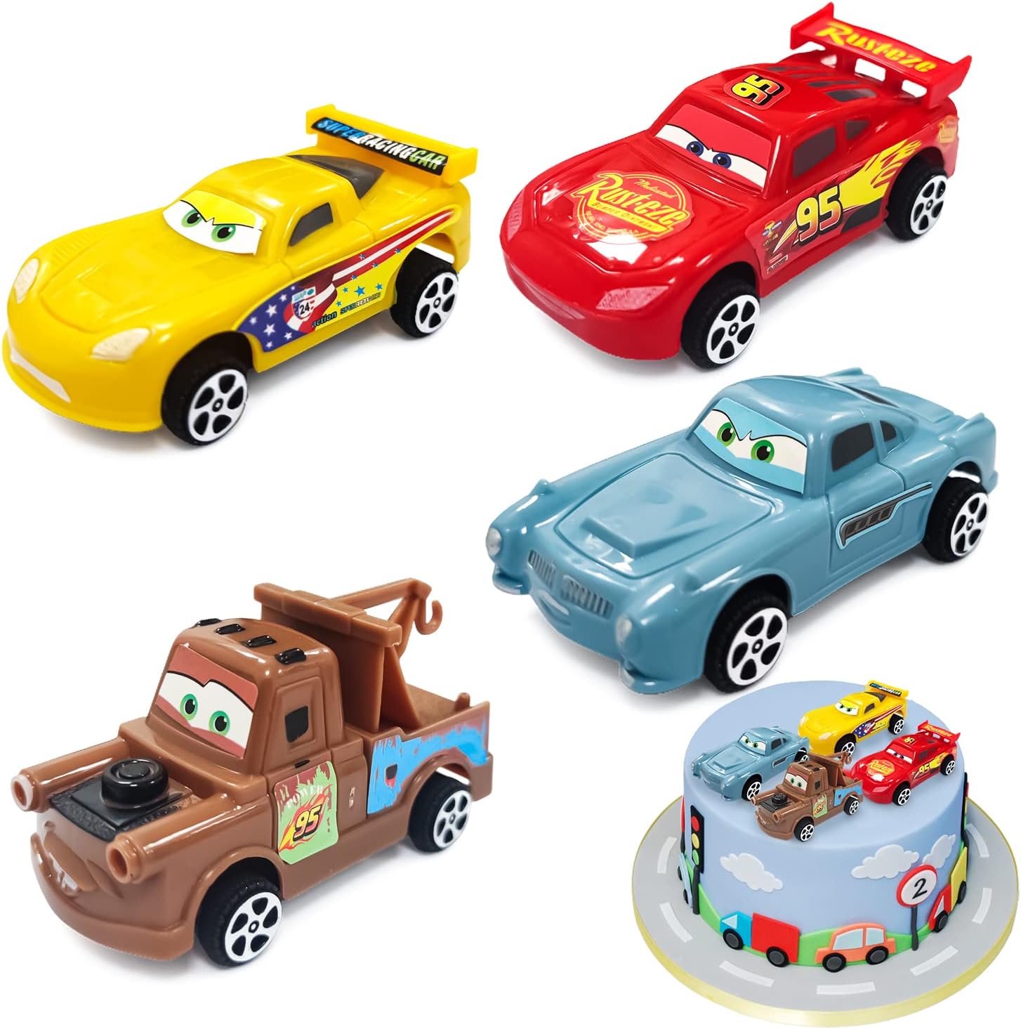 Mini Coche de Juguete 4 pcs, Cars Pixar Mini, Rayo Mcqueen Coches de Juguete, Mcqueen Mini Carreras, Auto de Juguete, Carro de Juguete Infantil, Regalo de Cumpleaños Juguetes para Niños y Niñas