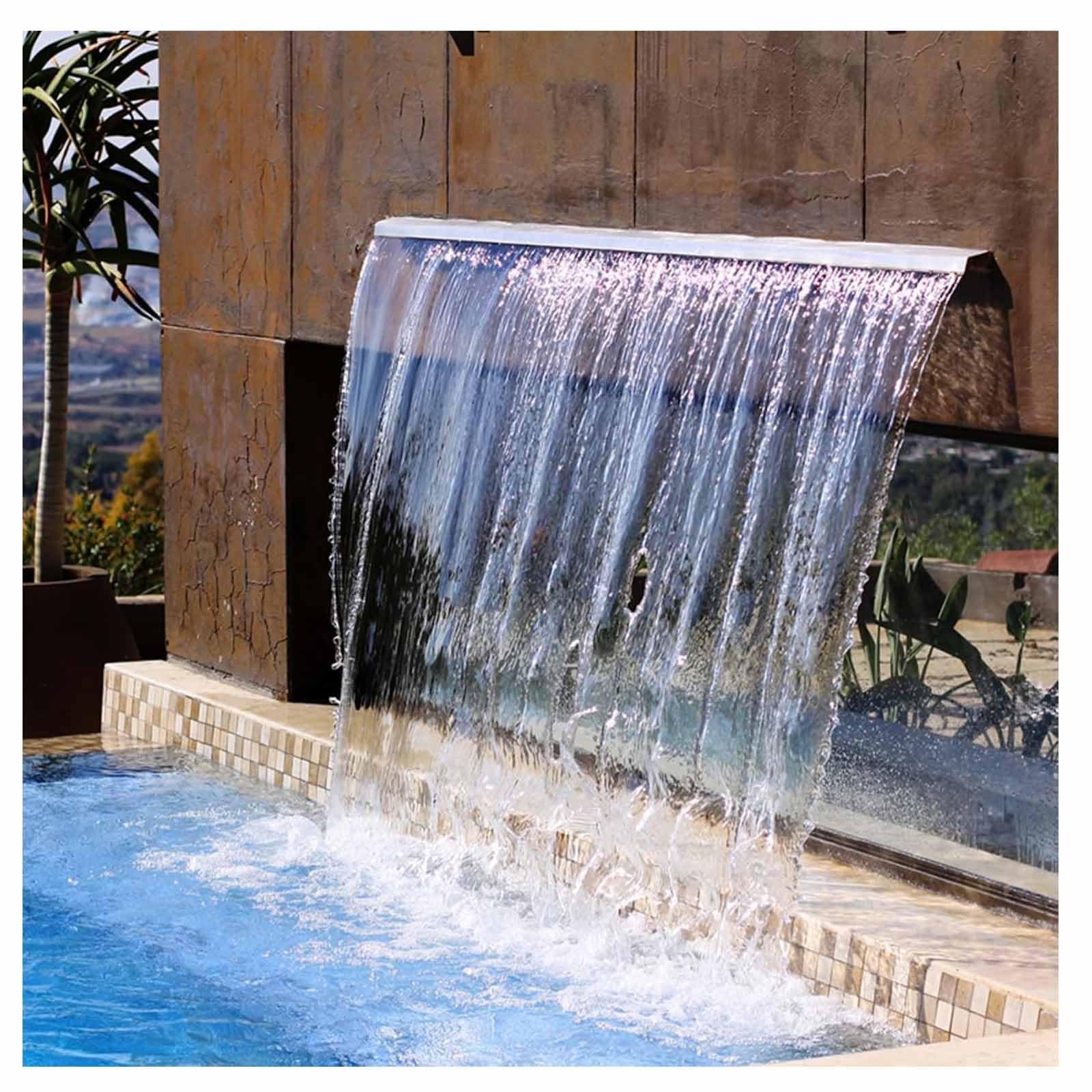 Black Stainless Steel Pool Waterfall Spillway Fountain - Wide Flow Platform, Outdoor Water Feature for Pools, 20cm (7.9in) Outlet, Professional Quality