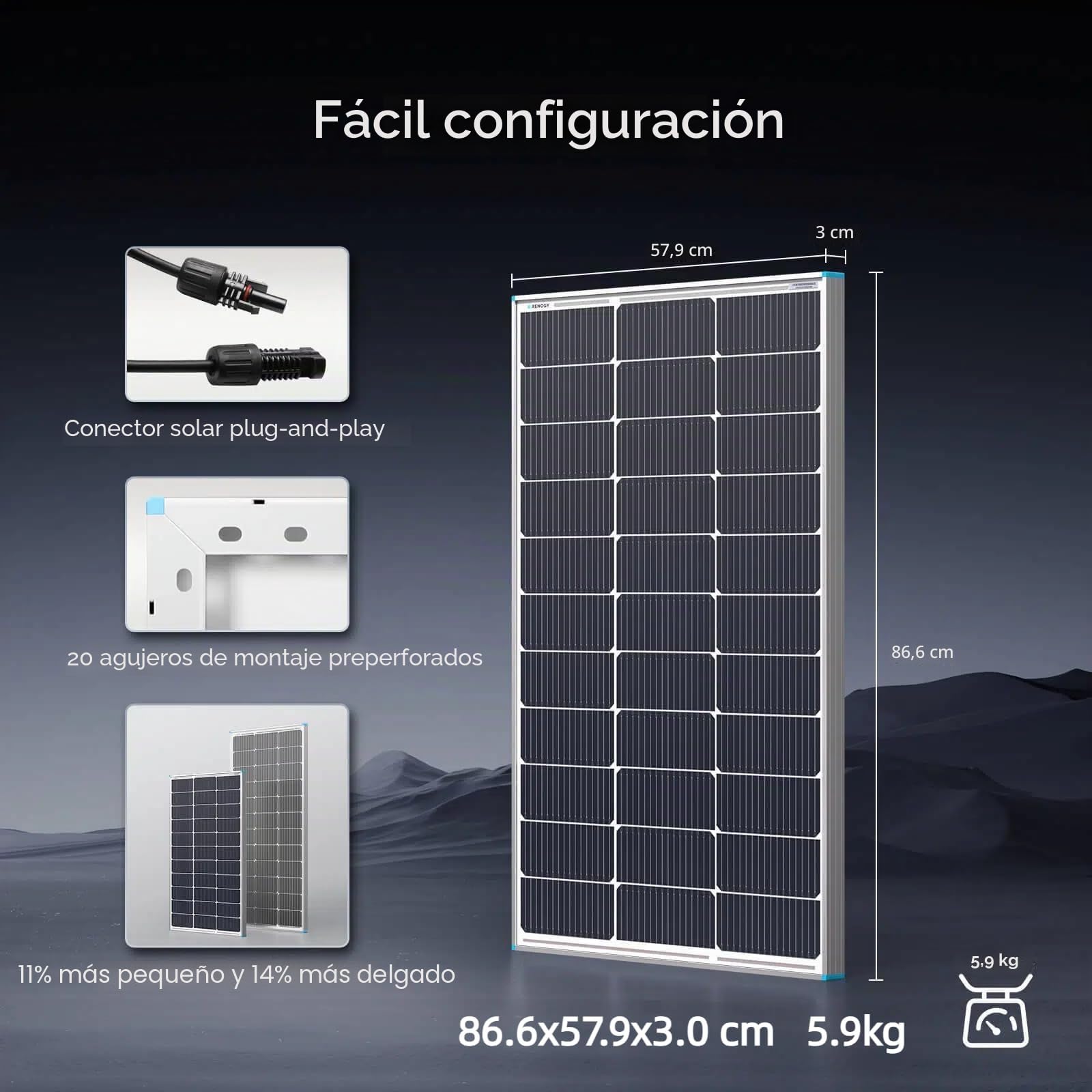 Renogy Panel solar tipo N de 100 W, 16 BB, 12 V, 100 W, panel solar 25% de alta eficiencia, cargador de alimentación de módulo fotovoltaico para caravana, batería de granja marina y otras