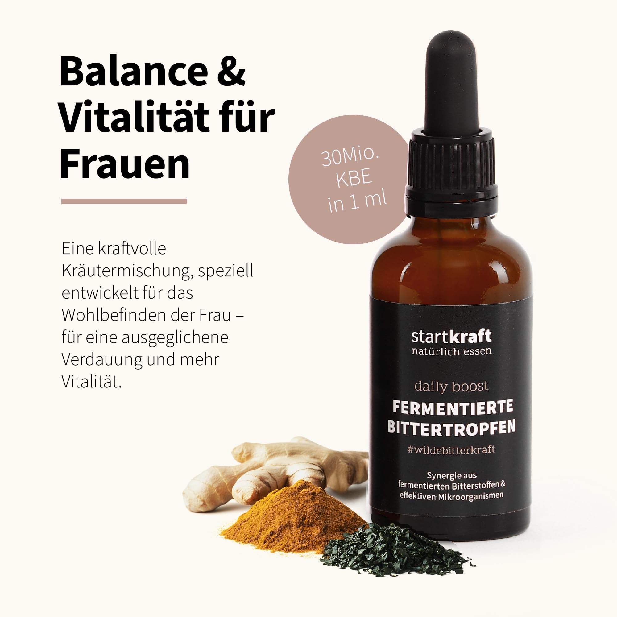 Bittertropfen ohne Alkoholzusatz 50 ml, Bitterstoffe Tropfen mit effektiven Mikroorganismen und fermentierten Wildkräutern, aus frischen Zutaten, nicht sterilisiert, vegan und glutenfrei