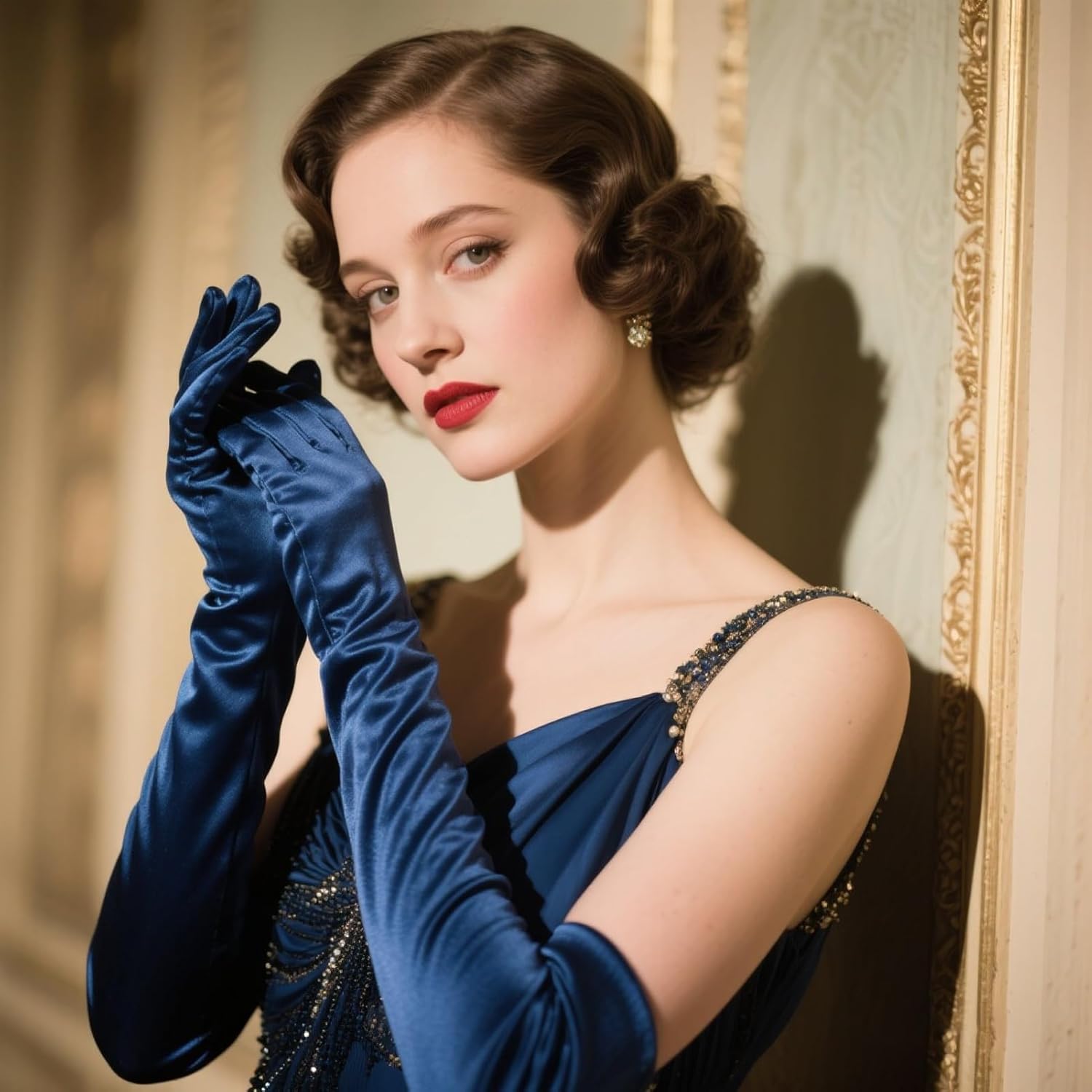 THARAHT Women Long Gloves with Satin Elbow Length for 1920s Opera Tea Party Costumes Bridal Evening Dress - Image 6