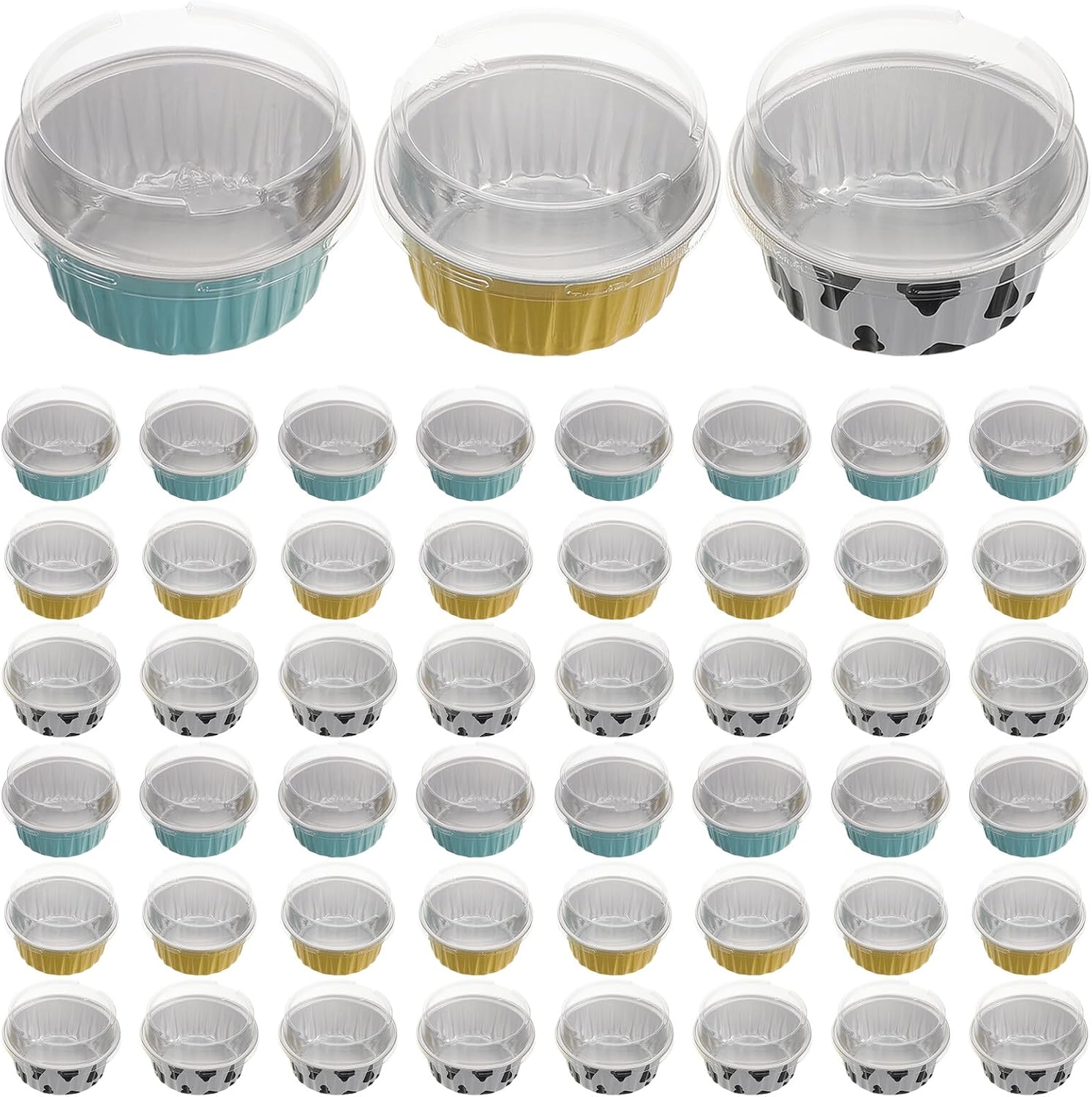 Alipis 120pcs Mini Cupcake Cases Aluminum Foil Baking Cups with Lids Disposable Pudding Molds Egg Tart Molds Small Baking Tins for Air Fryer Oven Party